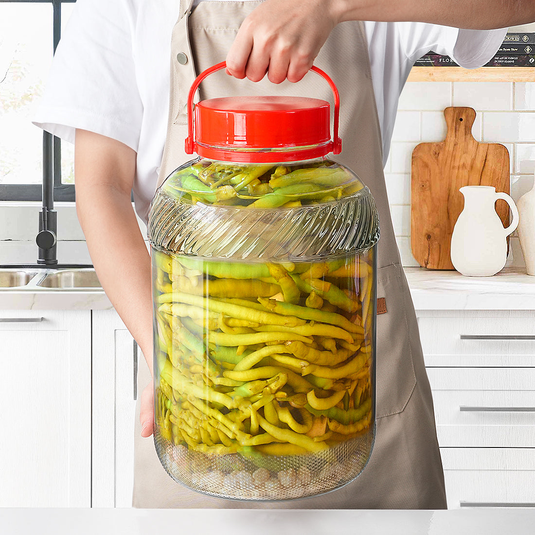 Super Large 4 Gallon Wide Mouth Glass Jar with Lid, Handle