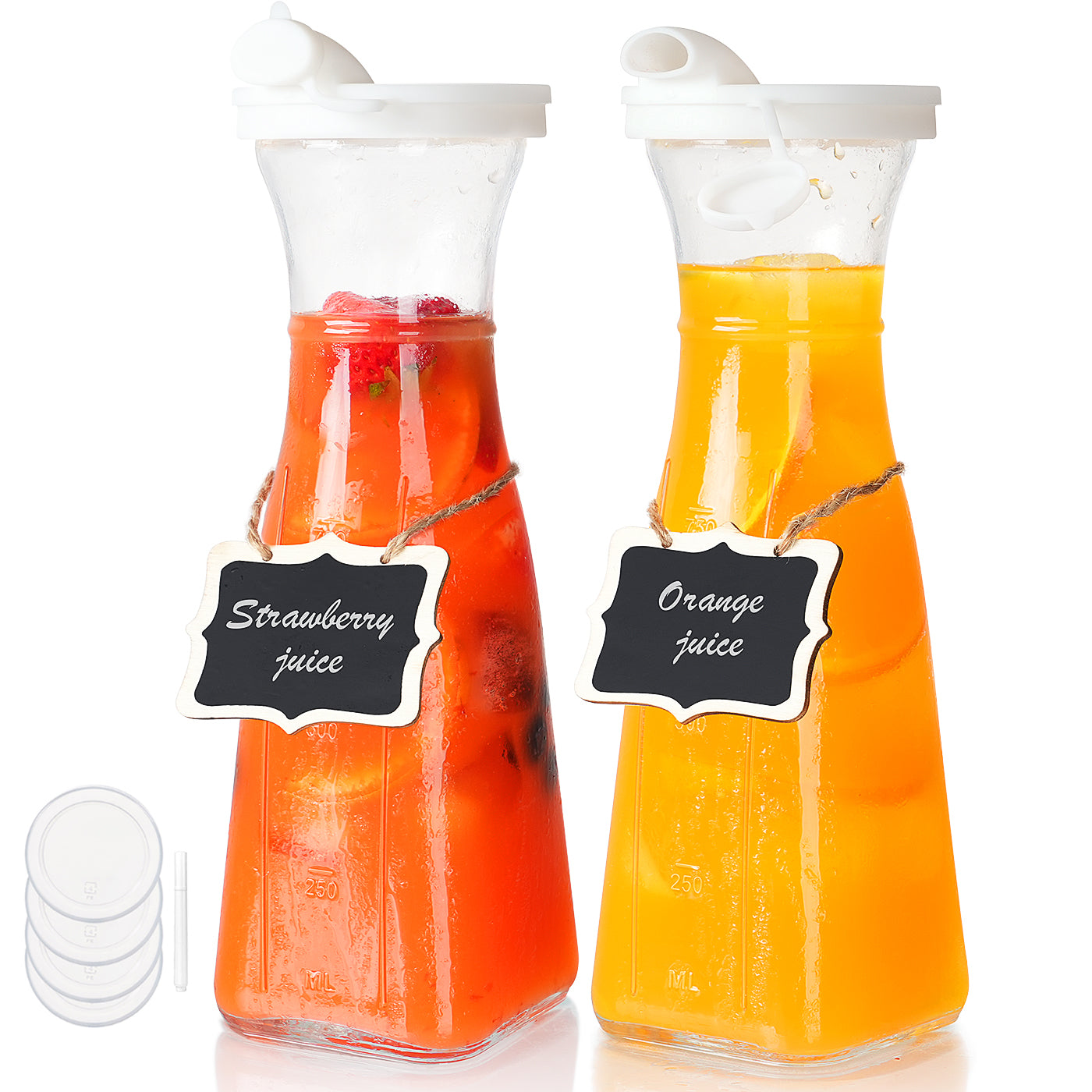35 Oz Square Glass Carafe with 4 Lids and 2 Silicone Pour Spouts