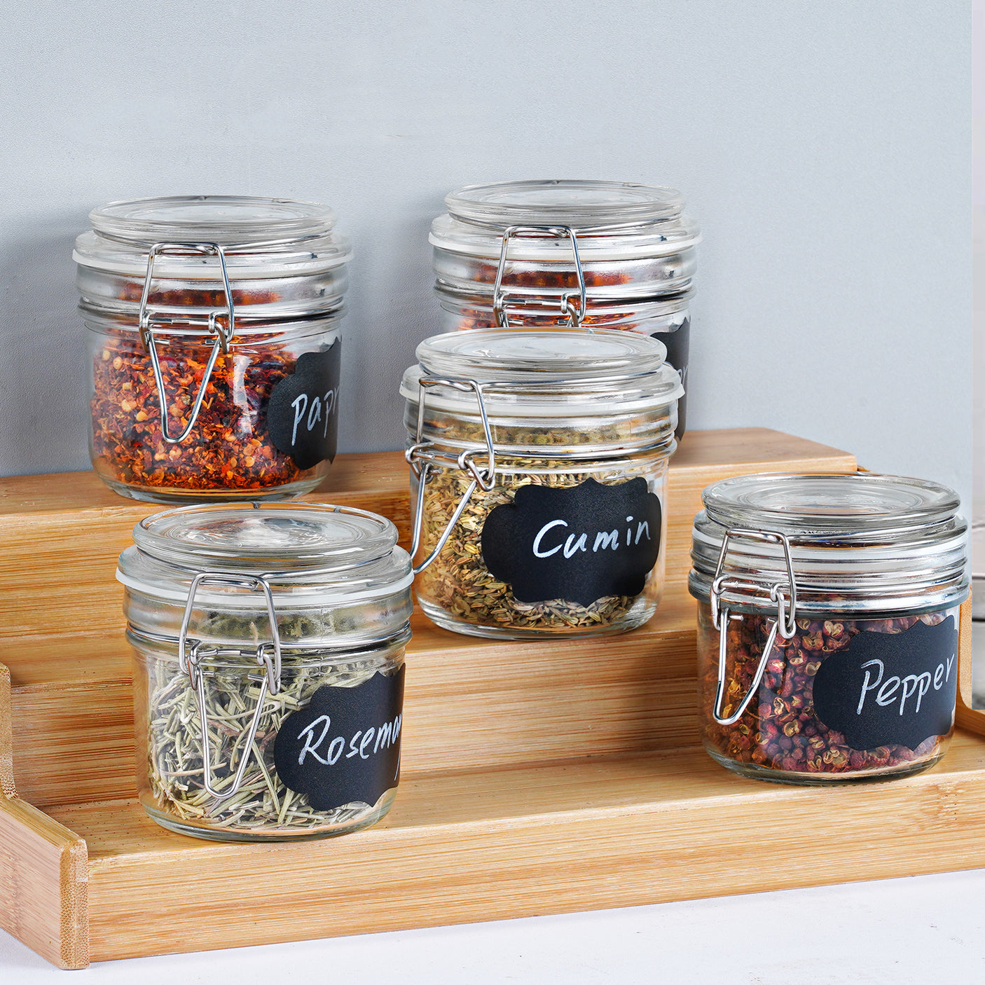 7 oz glass spice jars with airtight hinged glass lid