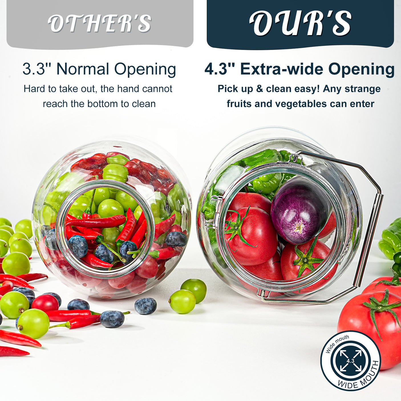 2 Pc 1.5 Gallon Storage Mason Jar with Silicone Anti-slip Cover & Airtight Lid, Steel Removable Handle