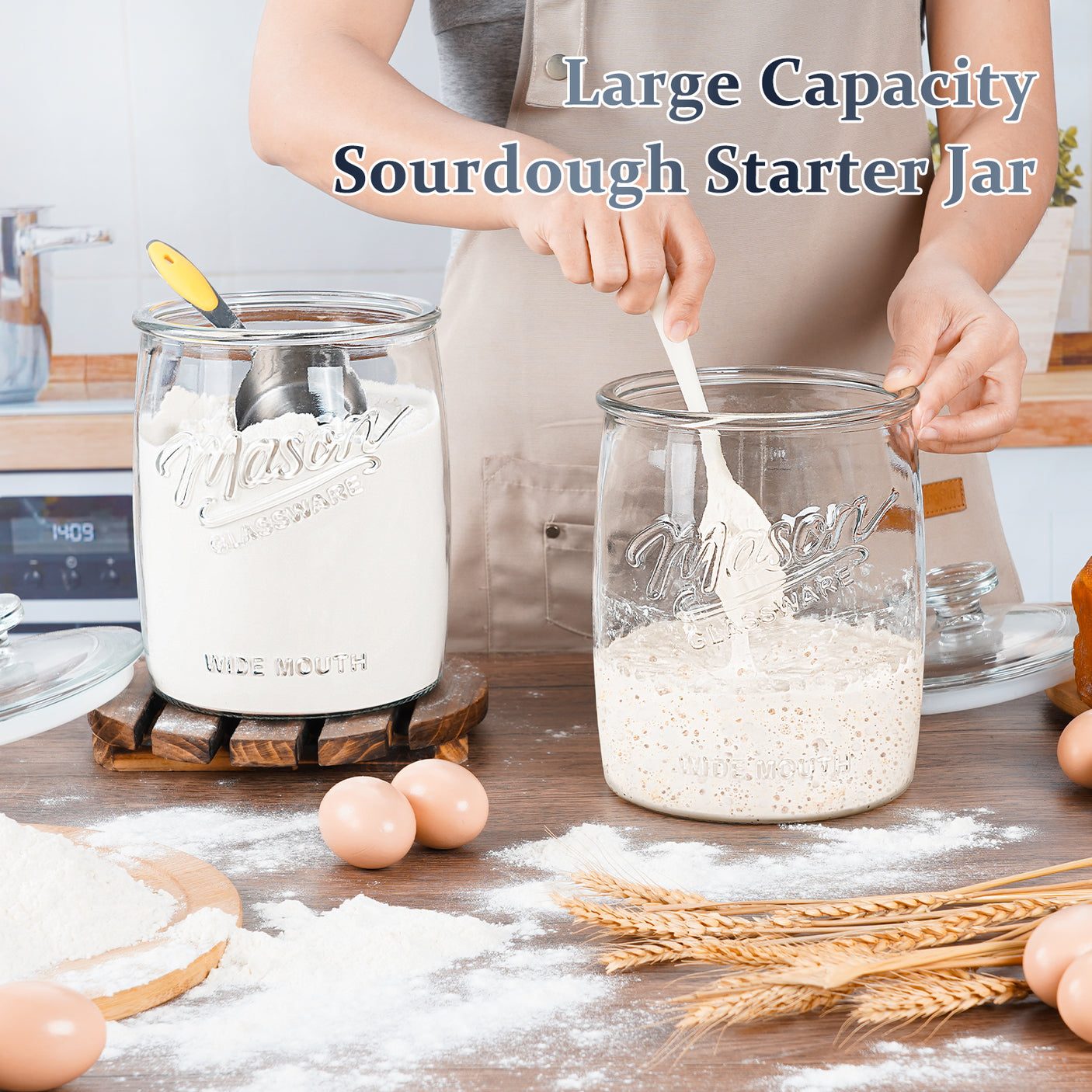 2 Pcs 1 Gallon Super Wide Mouth Mason Jar with Airtight Glass Lid