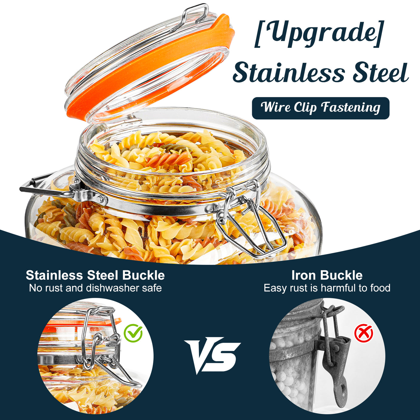 2 Pc 1 Gallon Glass Mason Jar with Silicone Anti-slip Cover & Airtight Glass Lid, Steel Removable Handle