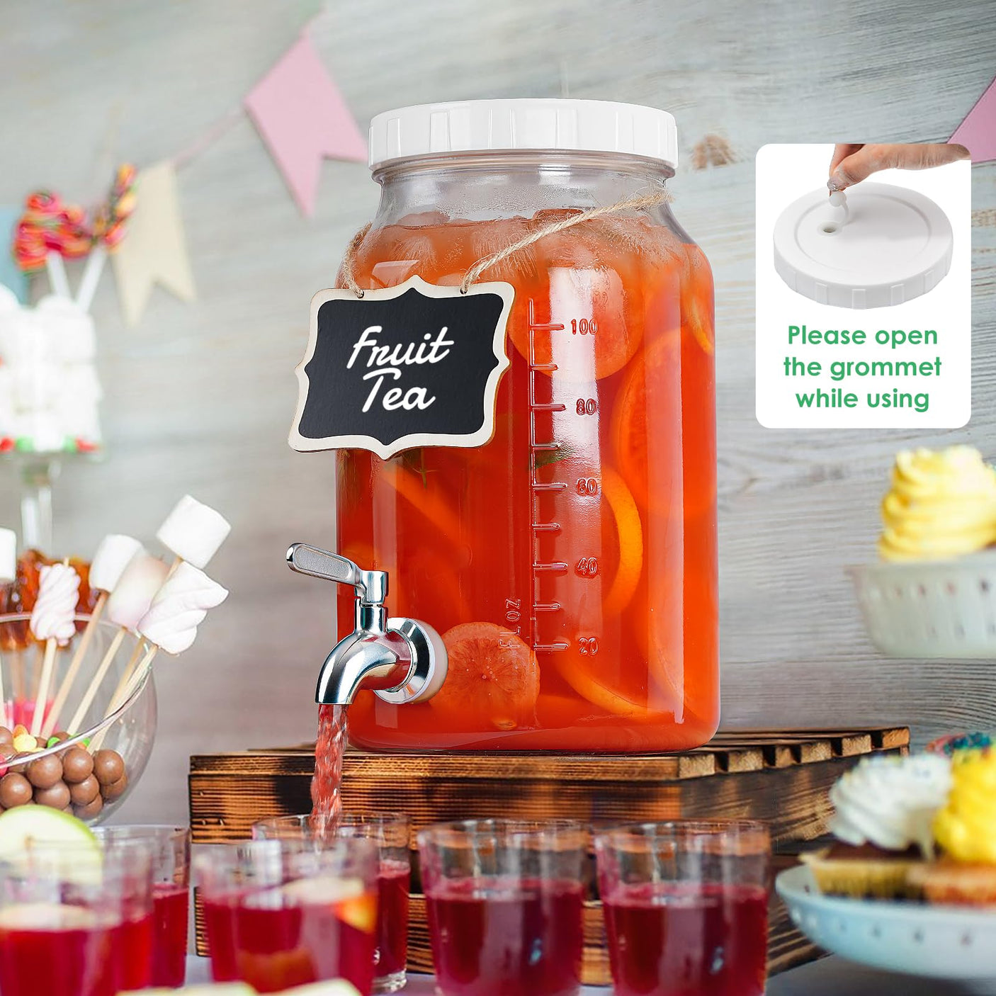 2 Pcs 1 Gallon Glass Drink Dispensers for Parties, Festival, Daily Use