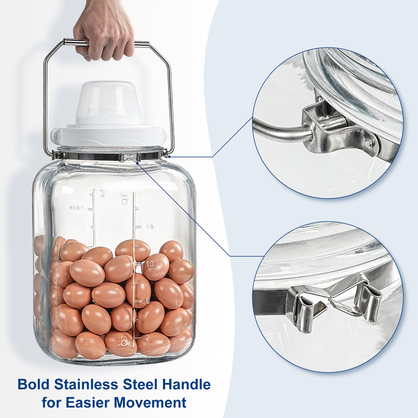 5 Gallon Wide Mouth Square Storage Glass Jar with Airtight Lid and Stainless Steel Handle