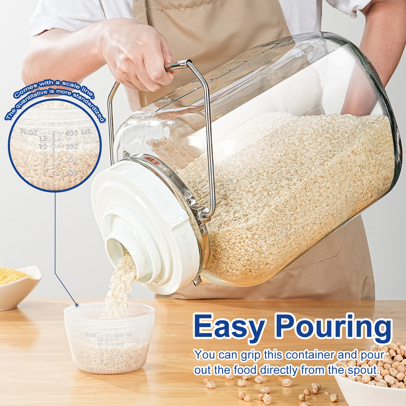 5 Gallon Wide Mouth Square Storage Glass Jar with Airtight Lid and Stainless Steel Handle