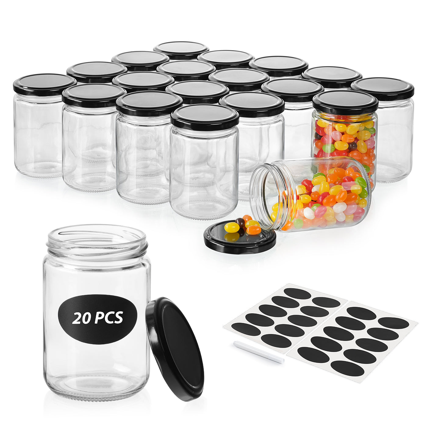 20 Pcs 12 oz Mason Jars with Airtight Metal Lid