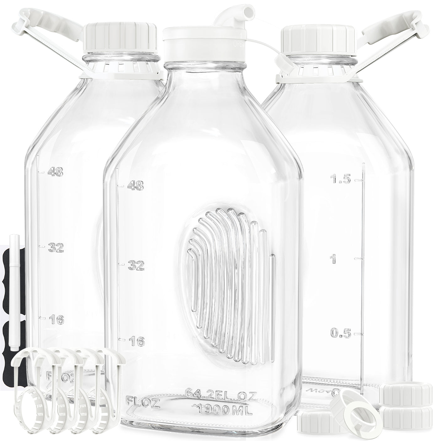 64 Oz Glass Bottle & Jar with Airtight Screw Lid & Pour Spout