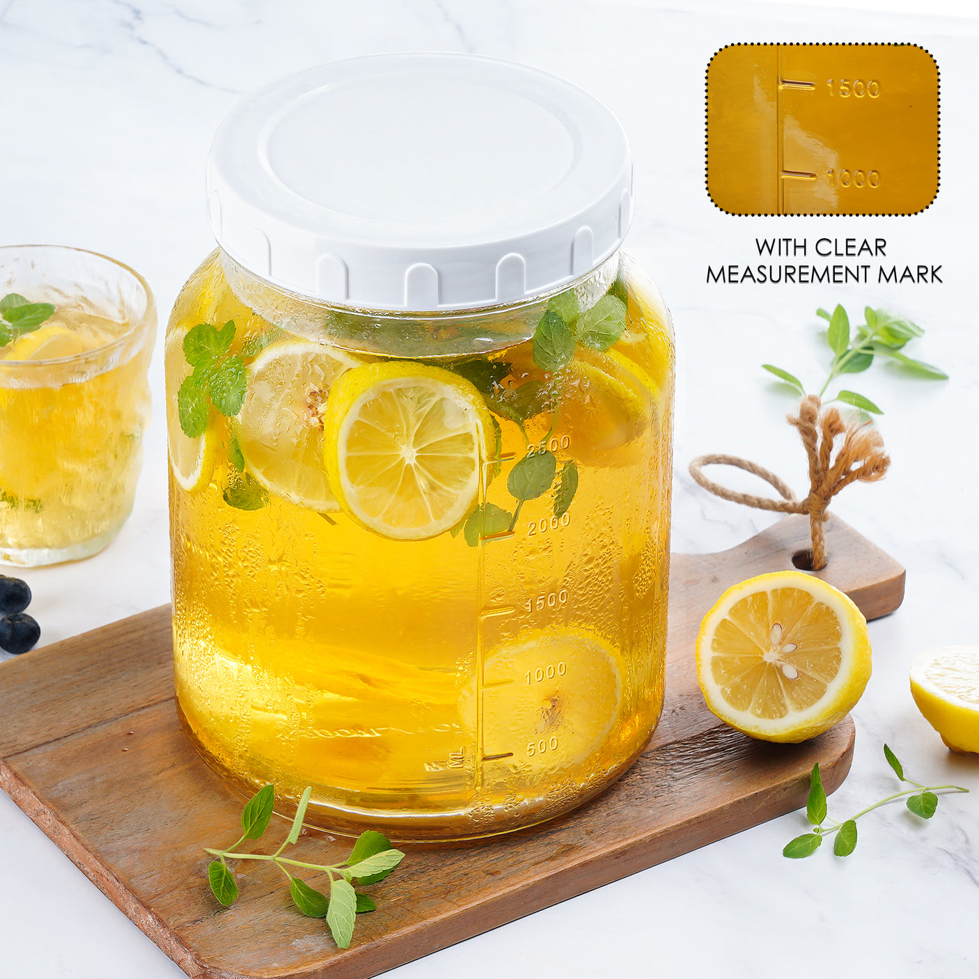 1 Pc 0.8 Gallon(3200ML) Round Glass Jars with Airtight Screw Lids