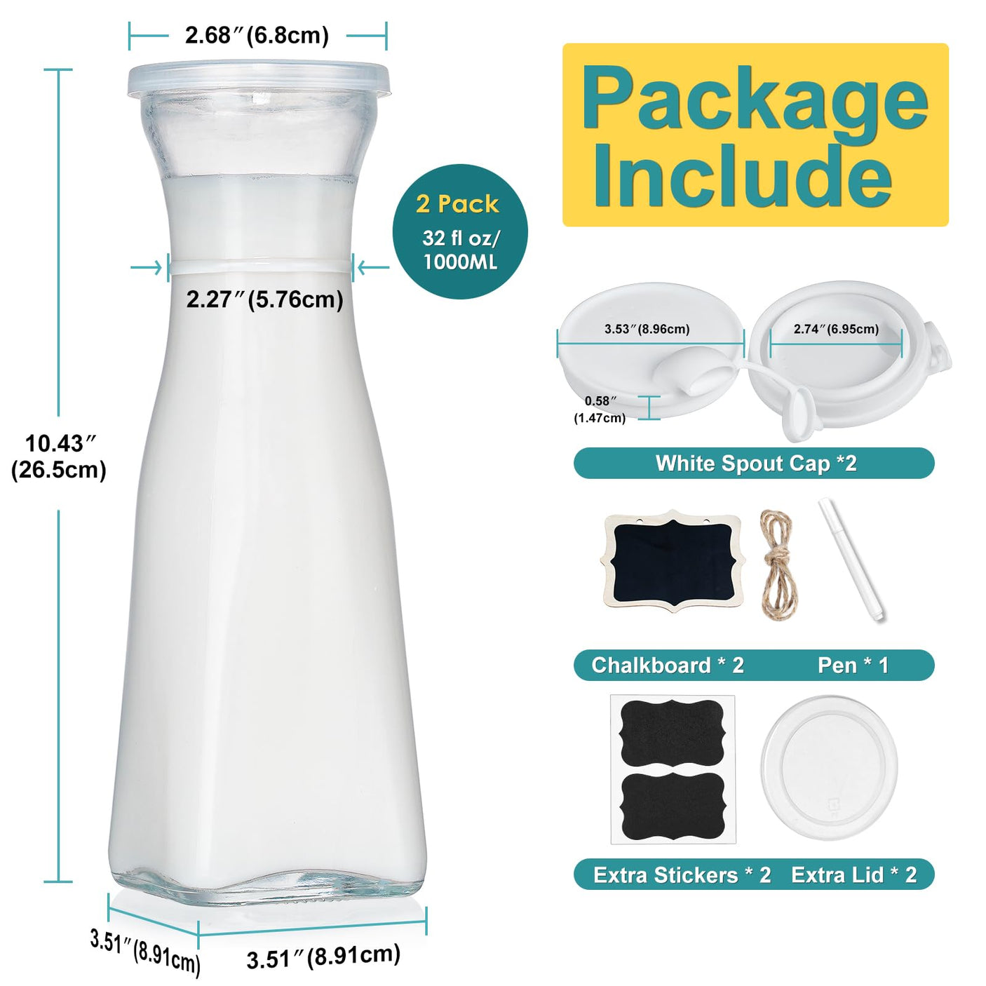 35 Oz Square Glass Carafe with 4 Lids and 2 Silicone Pour Spouts