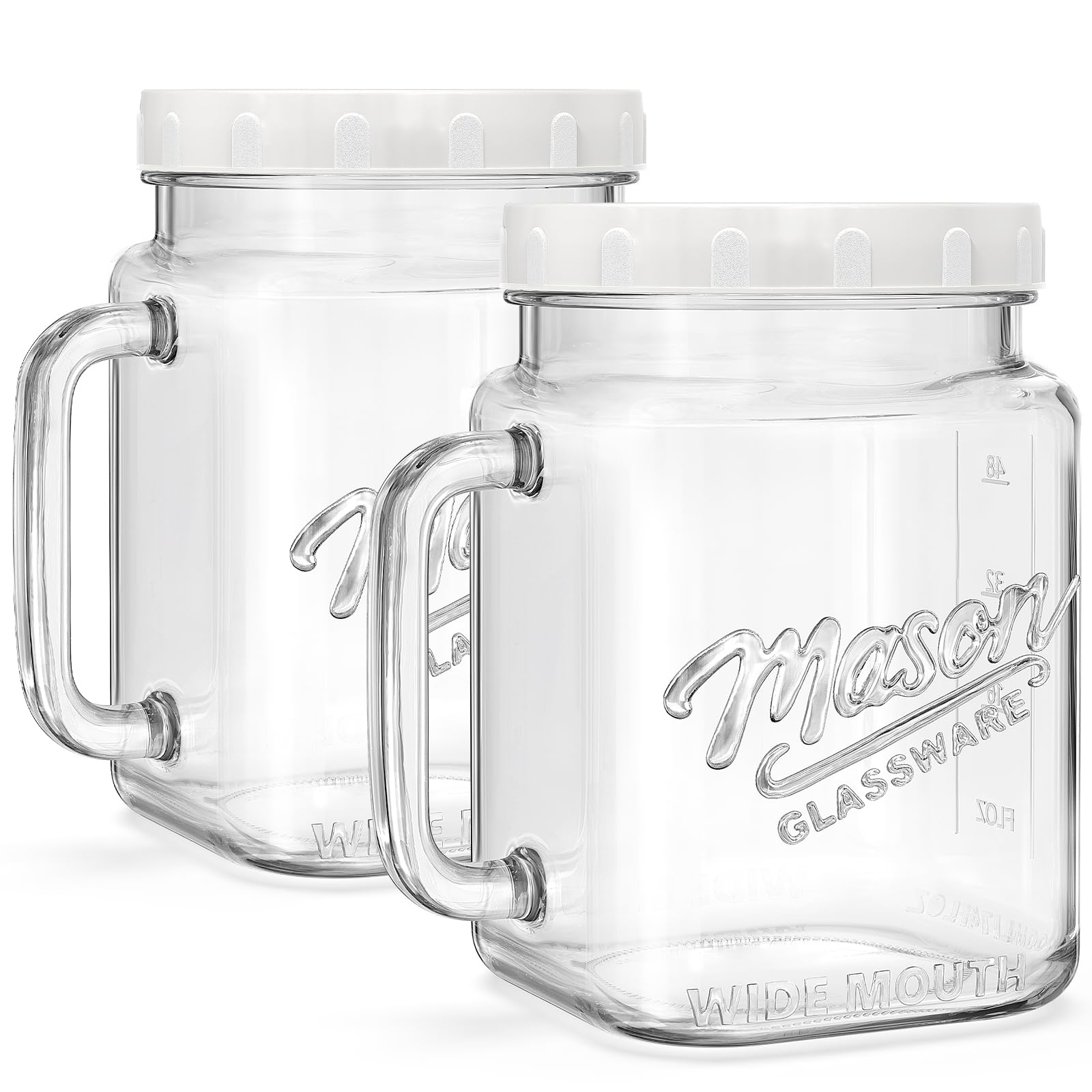 2 Pcs 74 Oz Super Large Mason Jars With Glass Handle & Screw Lid - Syntic