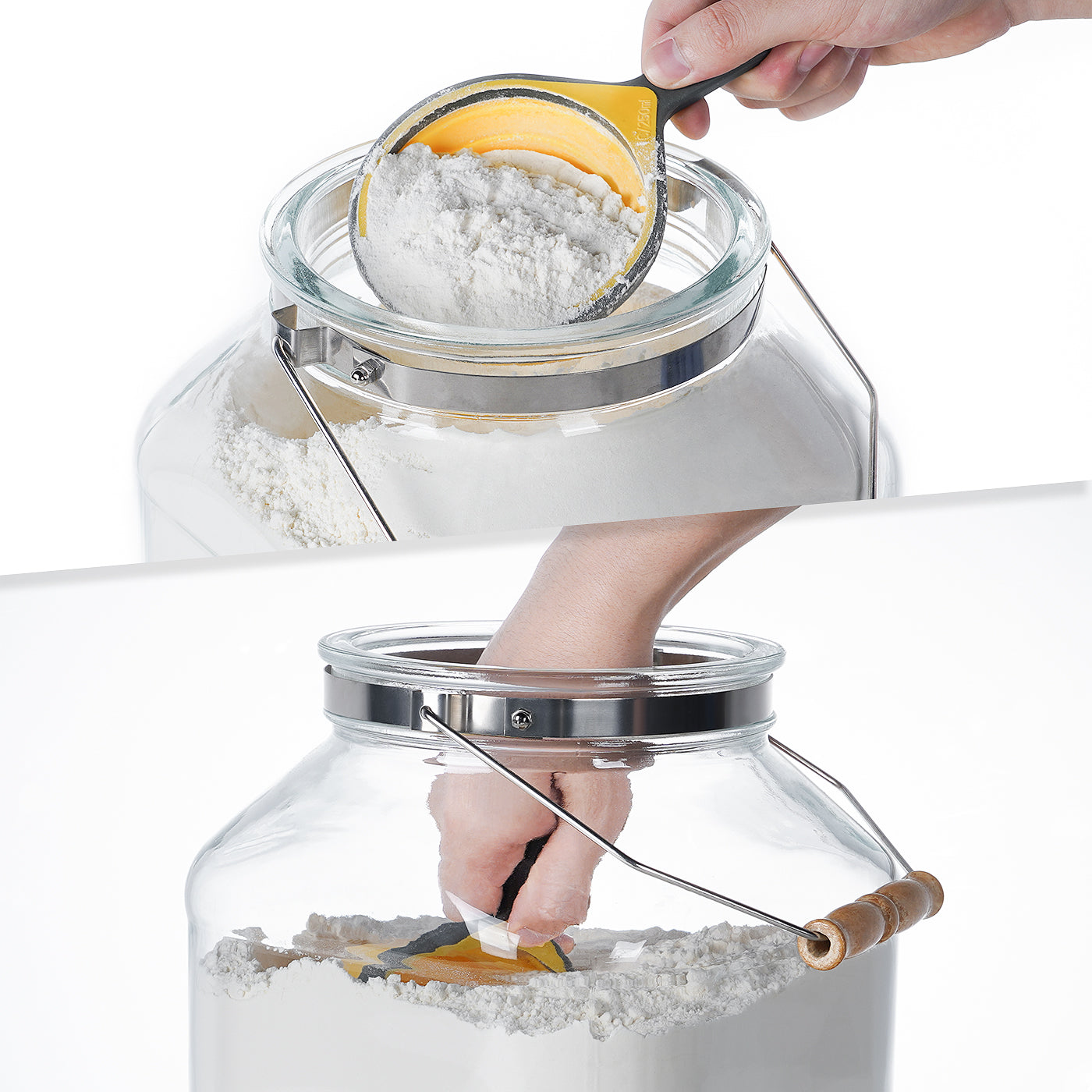 2.5 Gallon Square Glass Jar with Removable & Rotatable Wooden Handle