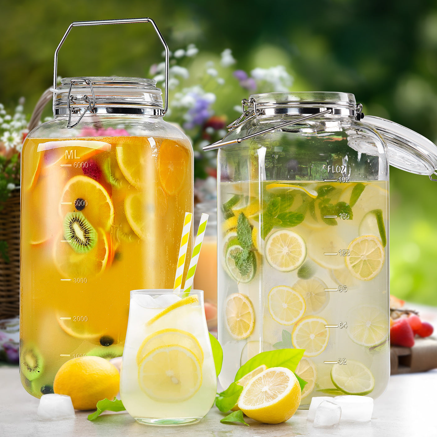 1 Gallon Super Large Glass Jar with Airtight Glass Lid, Stainless Steel Handle