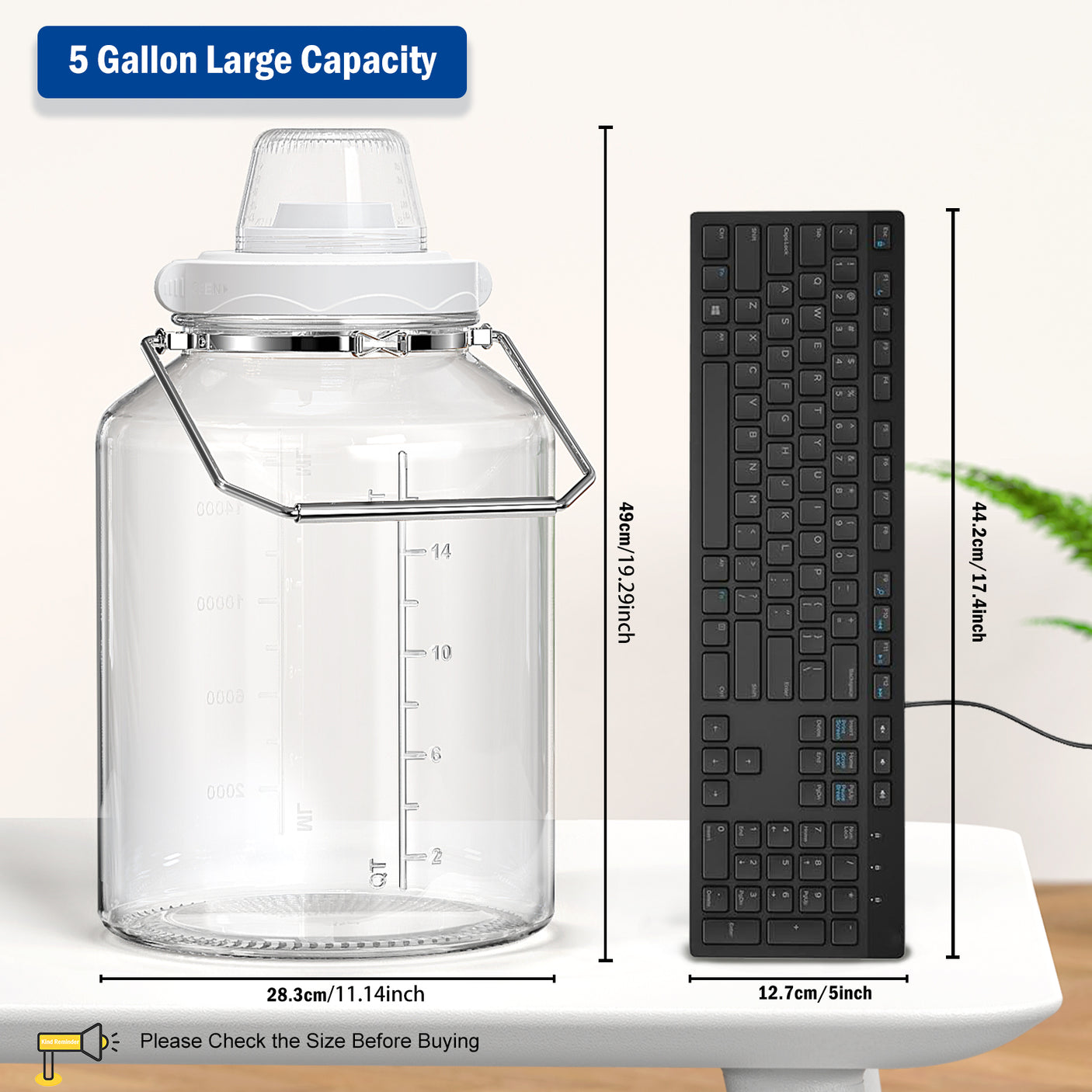 5 Gallon Wide Mouth Airtight Glass Storage Jars with Stainless Steel Handle