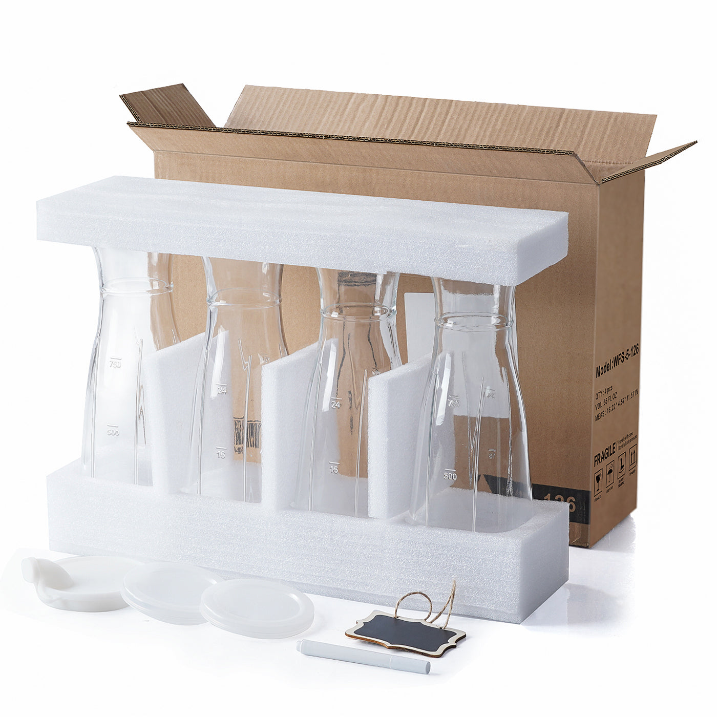 35 Oz Square Glass Carafe with 4 Lids and 2 Silicone Pour Spouts