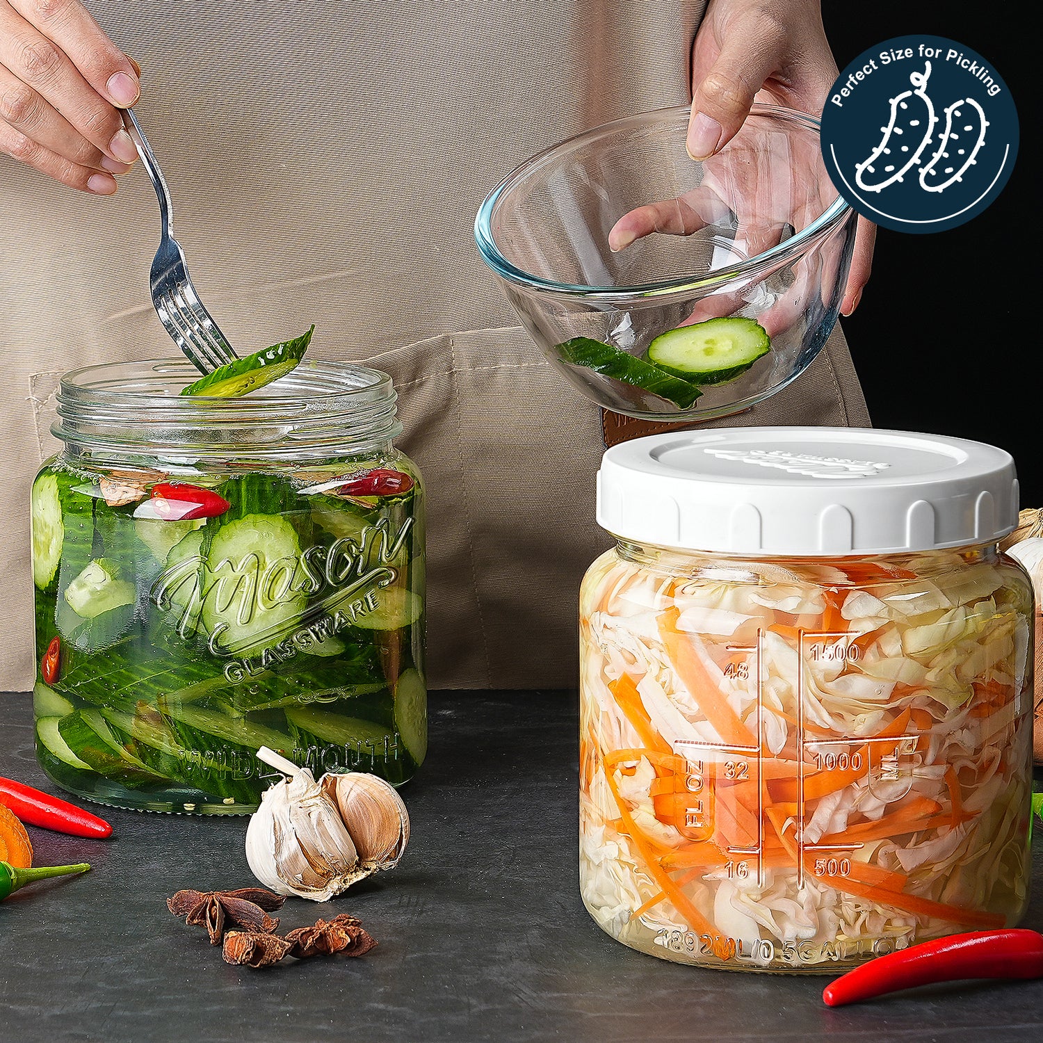 2 Pc 64oz Storage Mason Jar with Airtight Screw Lid