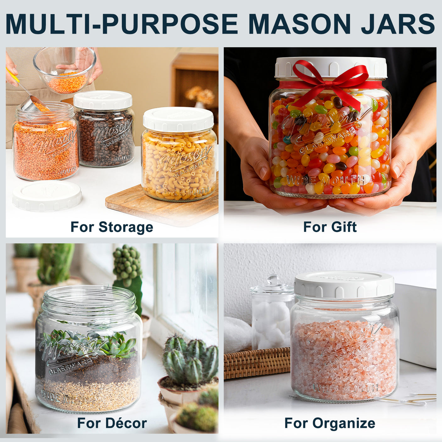 2 Pc 64oz Storage Mason Jar with Airtight Screw Lid