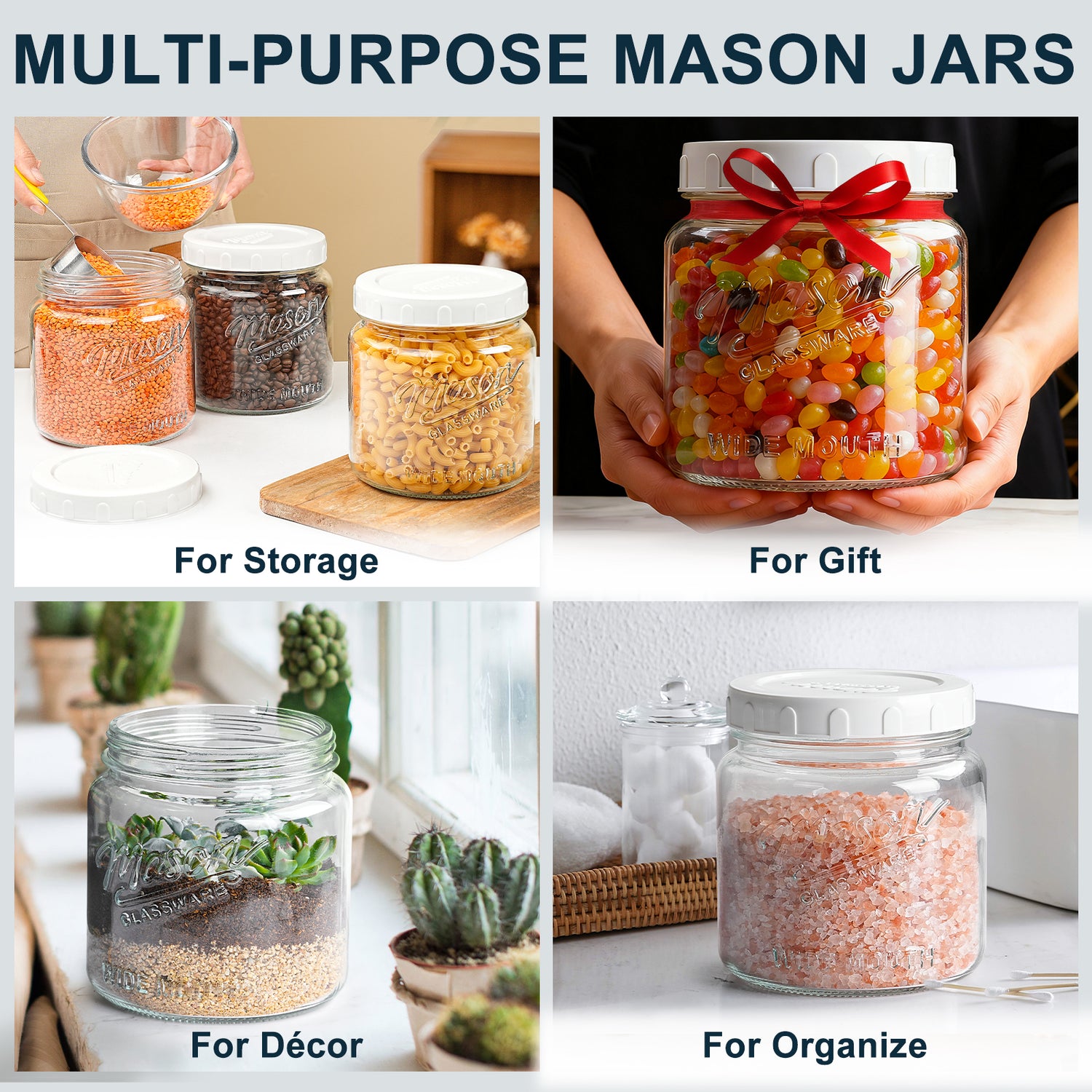 2 Pc 64oz Storage Mason Jar with Airtight Screw Lid