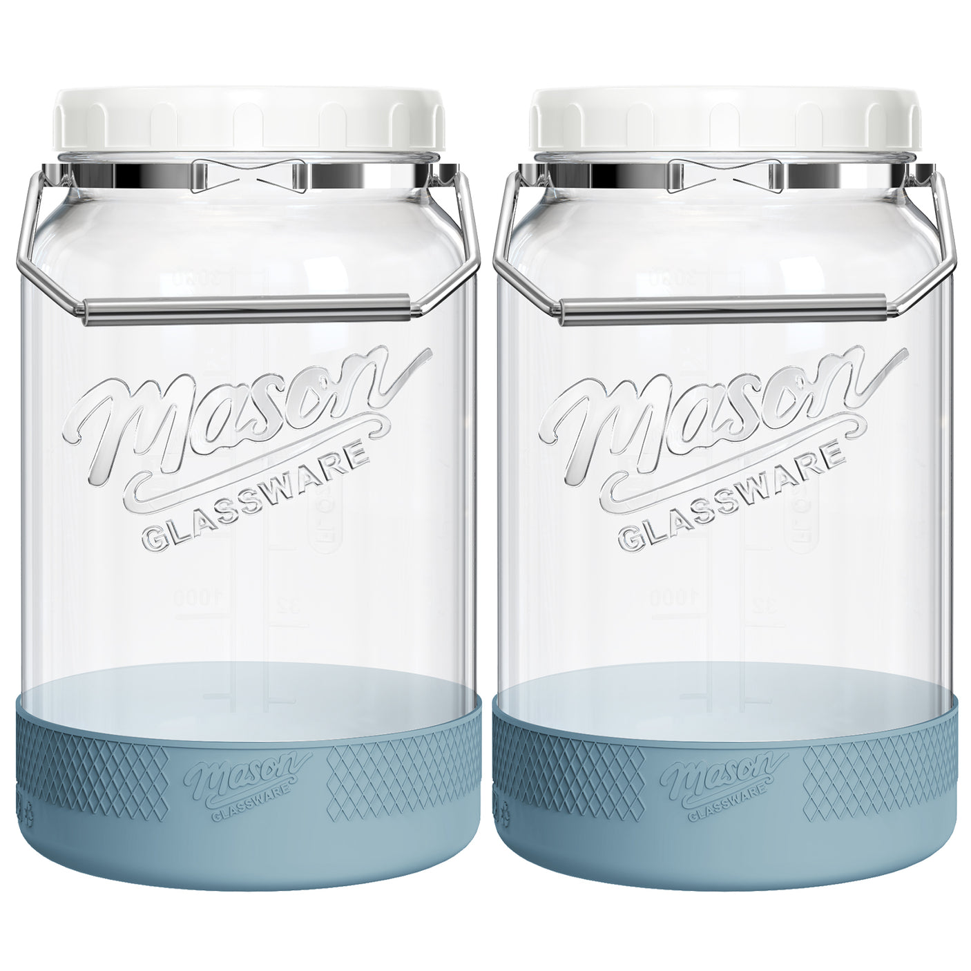 2 Pc 1 Gallon Glass Mason Jar with Silicone Anti-slip Cover & Airtight Lid, Steel Removable Handle