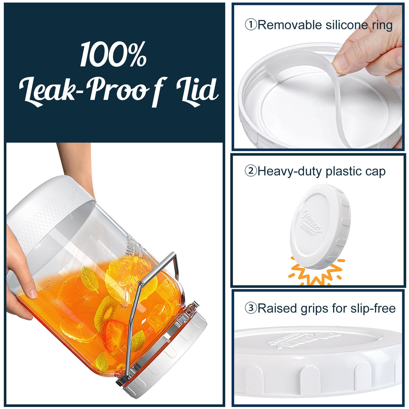 2 Pc 1 Gallon Glass Mason Jar with Silicone Anti-slip Cover & Airtight Lid, Steel Removable Handle