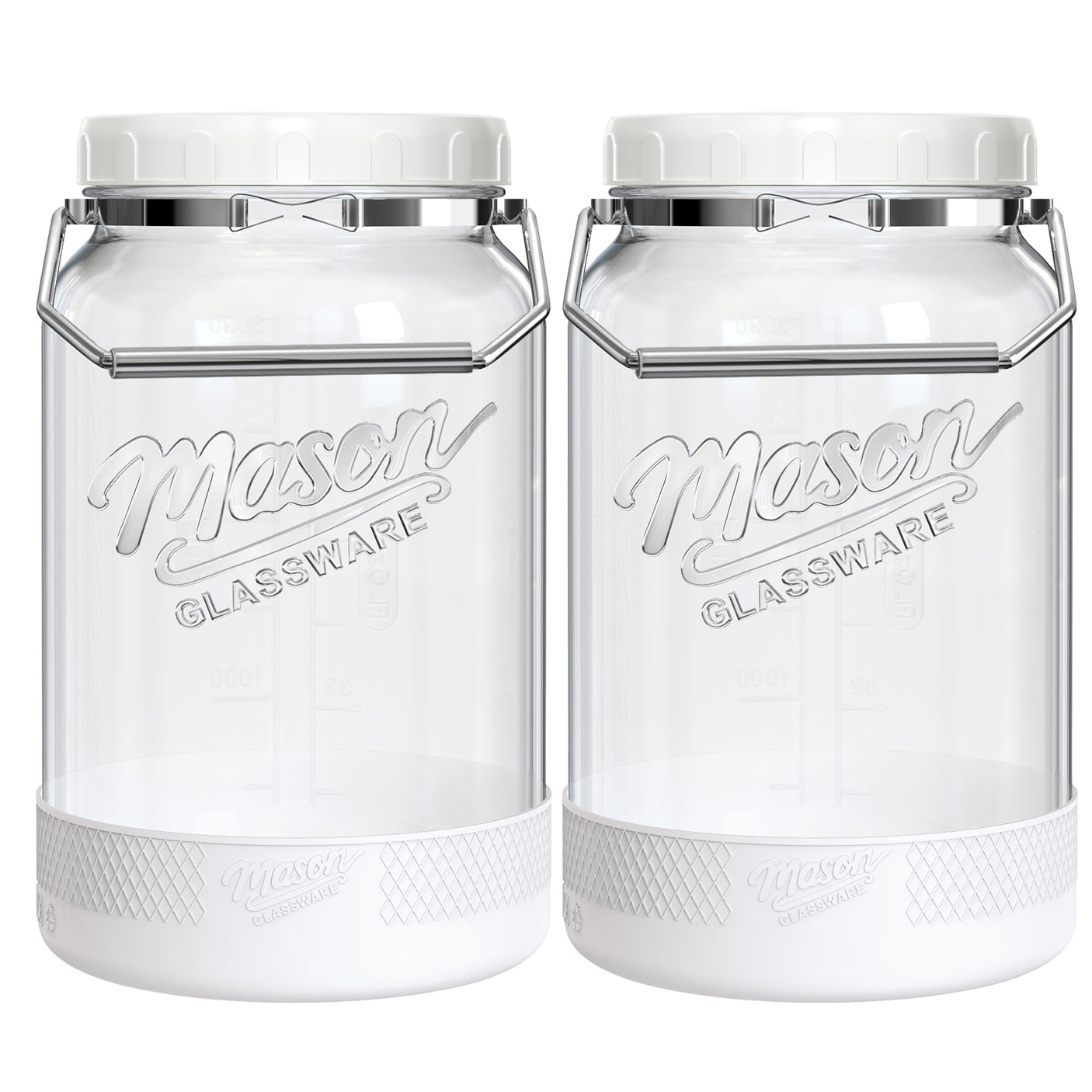 2 Pc 1 Gallon Glass Mason Jar with Silicone Anti-slip Cover & Airtight Lid, Steel Removable Handle