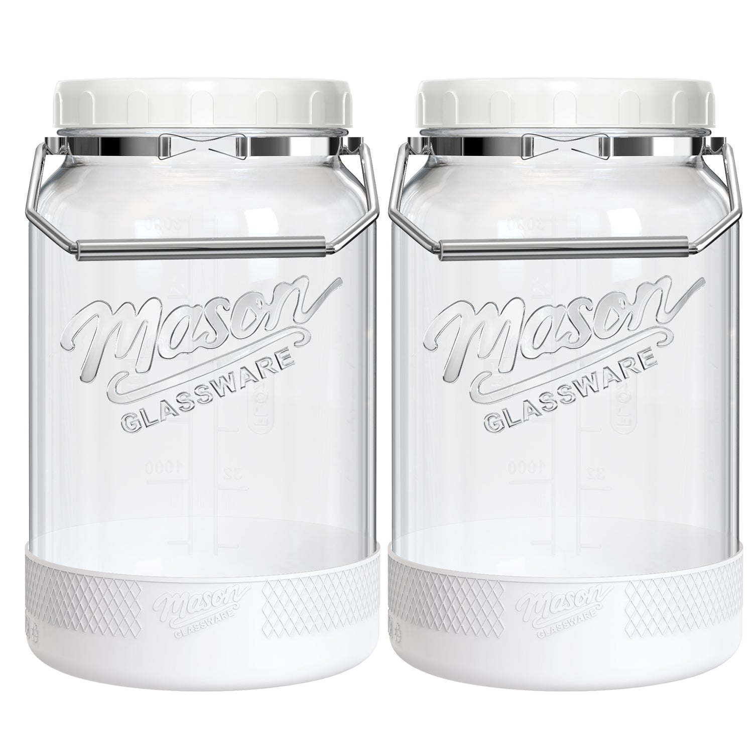 2 Pc 1 Gallon Glass Mason Jar with Silicone Anti-slip Cover & Airtight Lid, Steel Removable Handle