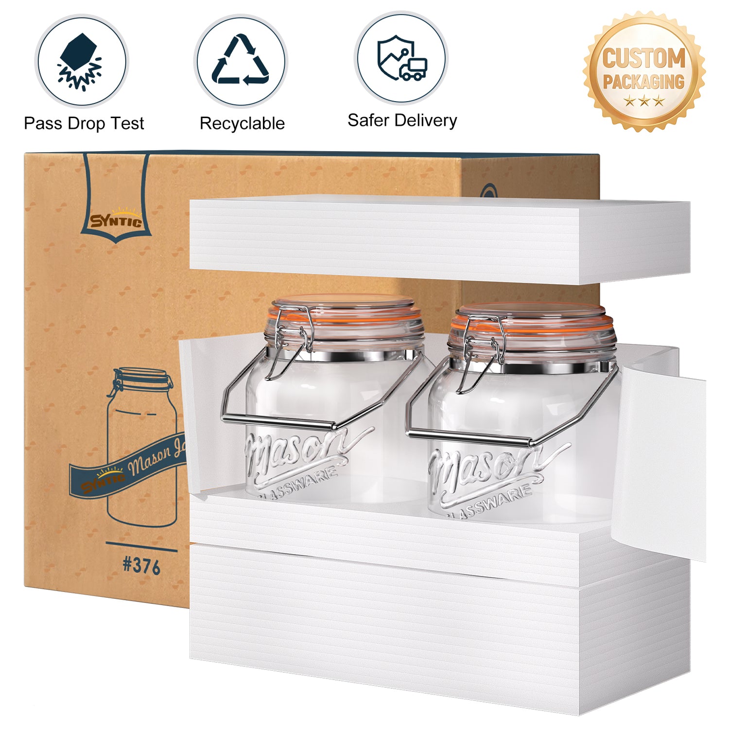 2 Pc 1 Gallon Glass Mason Jar with Silicone Anti-slip Cover & Airtight Glass Lid, Steel Removable Handle