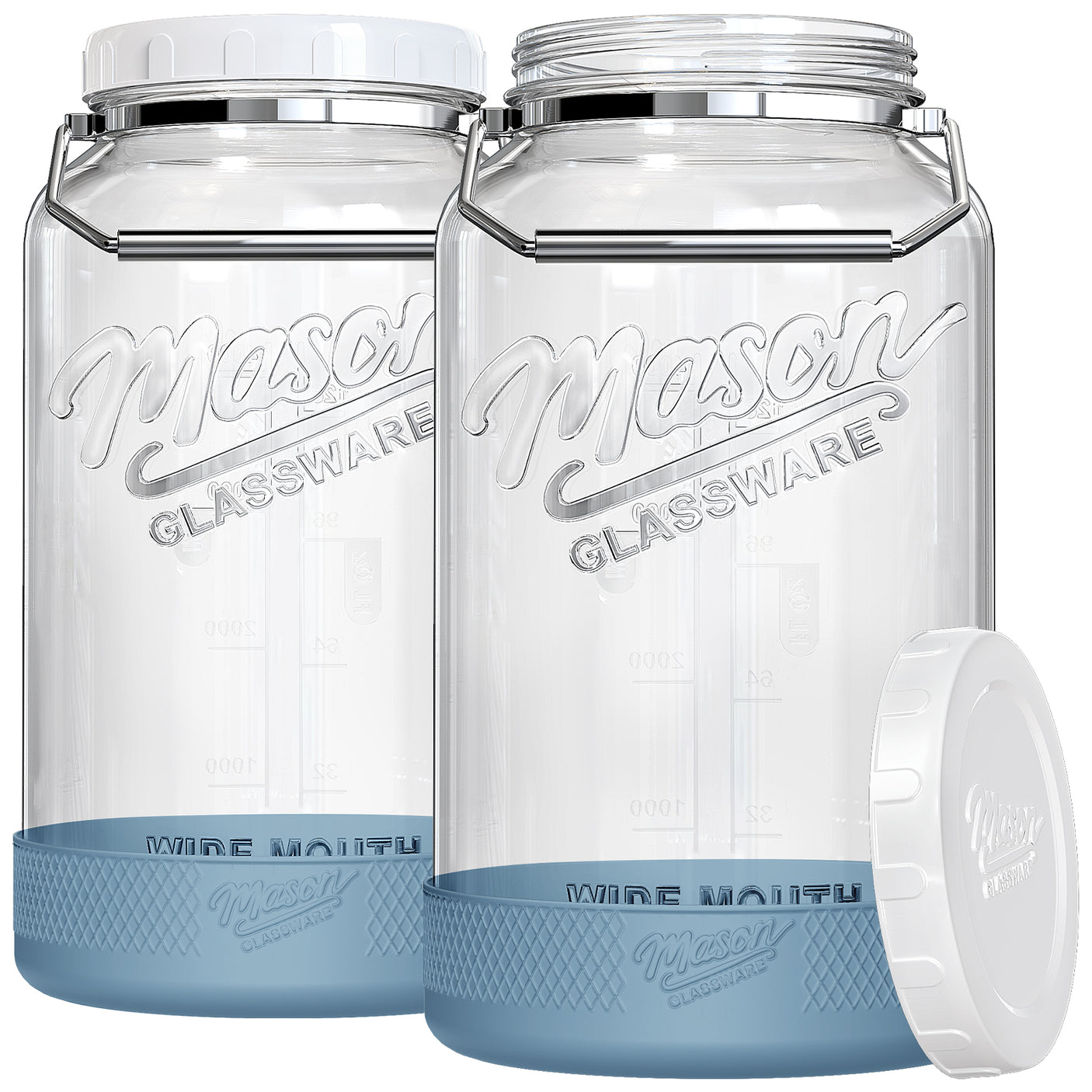 2 Pc 1.5 Gallon Storage Mason Jar with Silicone Anti-slip Cover & Airtight Lid, Steel Removable Handle