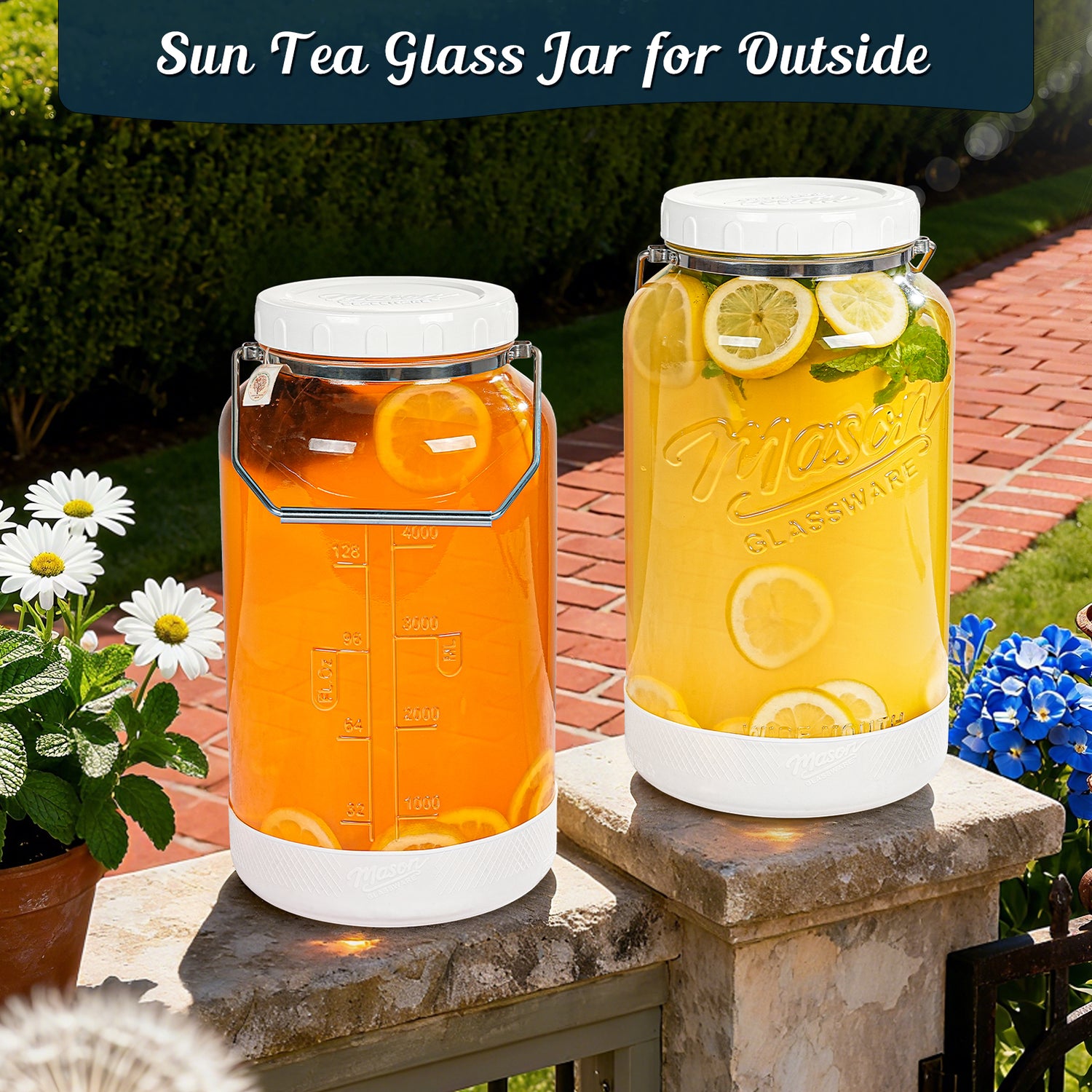 2 Pc 1.5 Gallon Storage Mason Jar with Silicone Anti-slip Cover & Airtight Lid, Steel Removable Handle