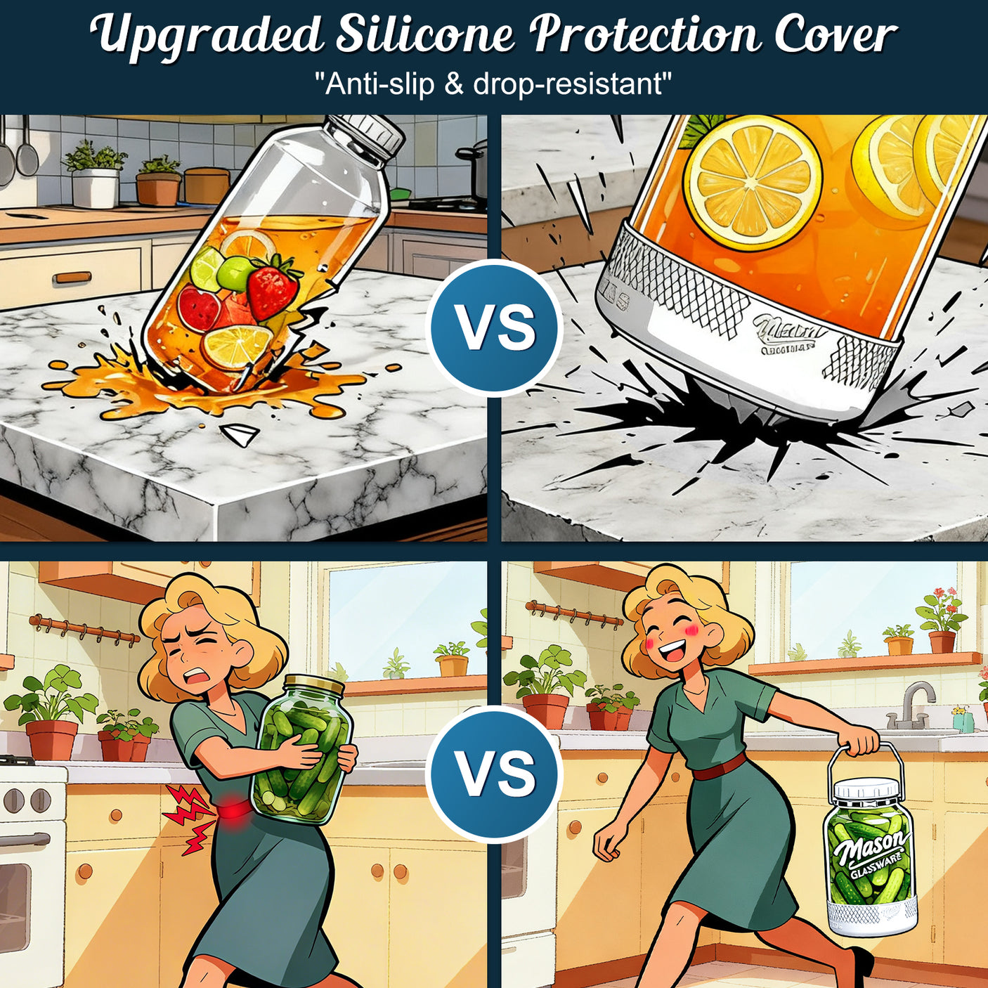 2 Pc 1.5 Gallon Fermentation Mason Jar with Silicone Anti-slip Cover & Airlocks, Steel Removable Handle