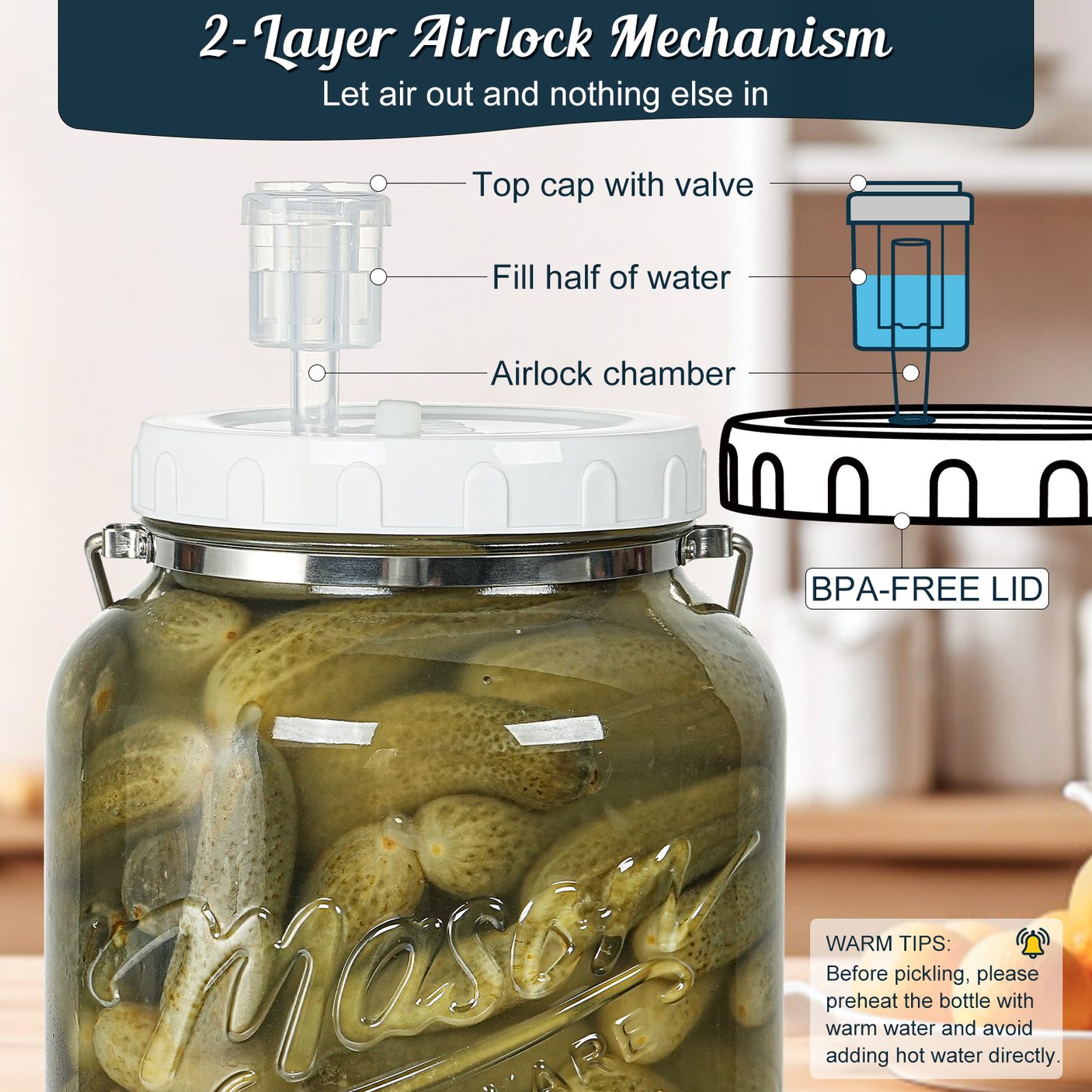 2 Pc 1.5 Gallon Fermentation Mason Jar with Silicone Anti-slip Cover & Airlocks, Steel Removable Handle