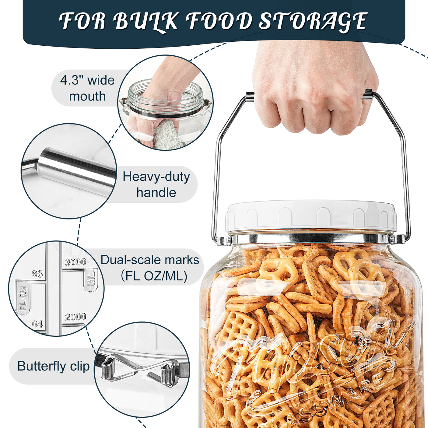 2 Pc 1.5 Gallon Fermentation Mason Jar with Silicone Anti-slip Cover & Airlocks, Steel Removable Handle