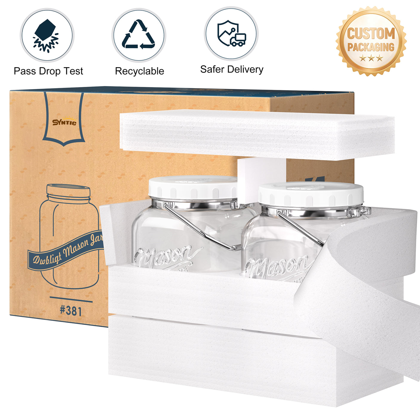 2 Pc 1 Gallon Square Mason Jar with Silicone Anti-slip Cover & Airtight Lid, Steel Removable Handle