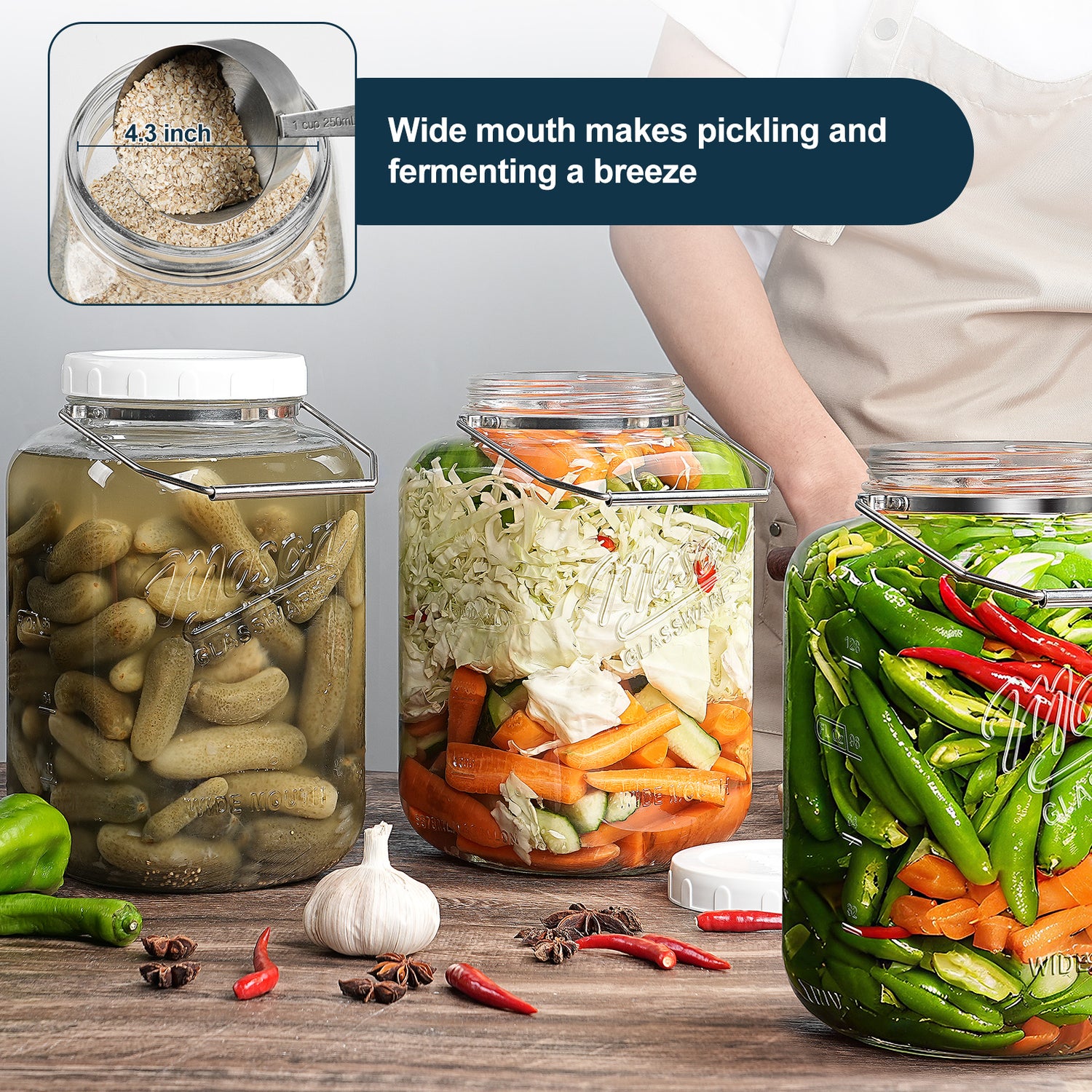 2 Pc 1.5 Gallon Square Mason Jar with Silicone Anti-slip Cover & Airtight Lid, Steel Removable Handle