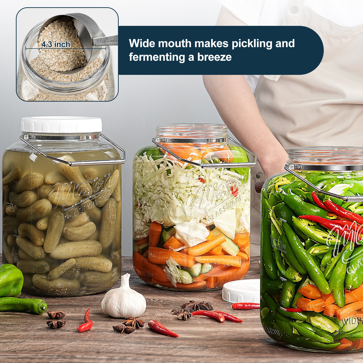 2 Pc 1.5 Gallon Square Mason Jar with Silicone Anti-slip Cover & Airtight Lid, Steel Removable Handle