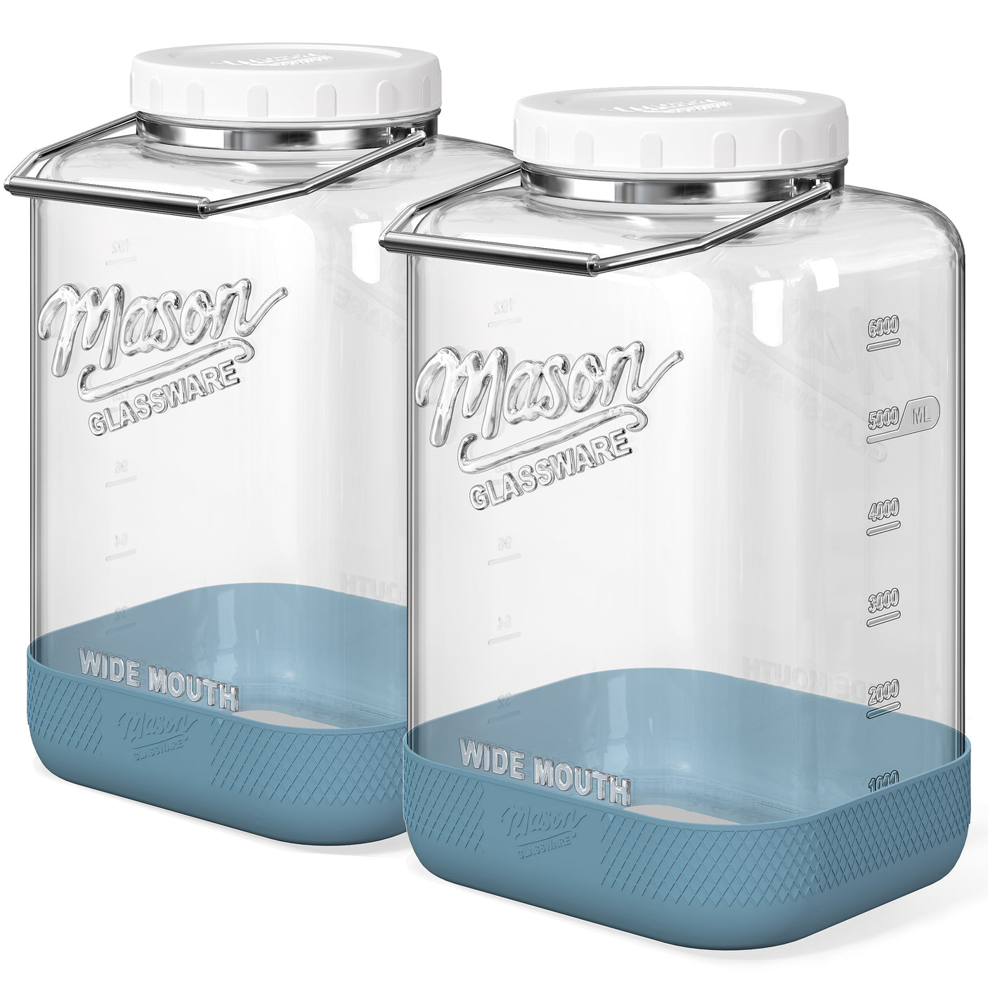 2 Pc 2 Gallon Storage Mason Jar with Silicone Anti-slip Cover & Airtight Lid, Steel Removable Handle