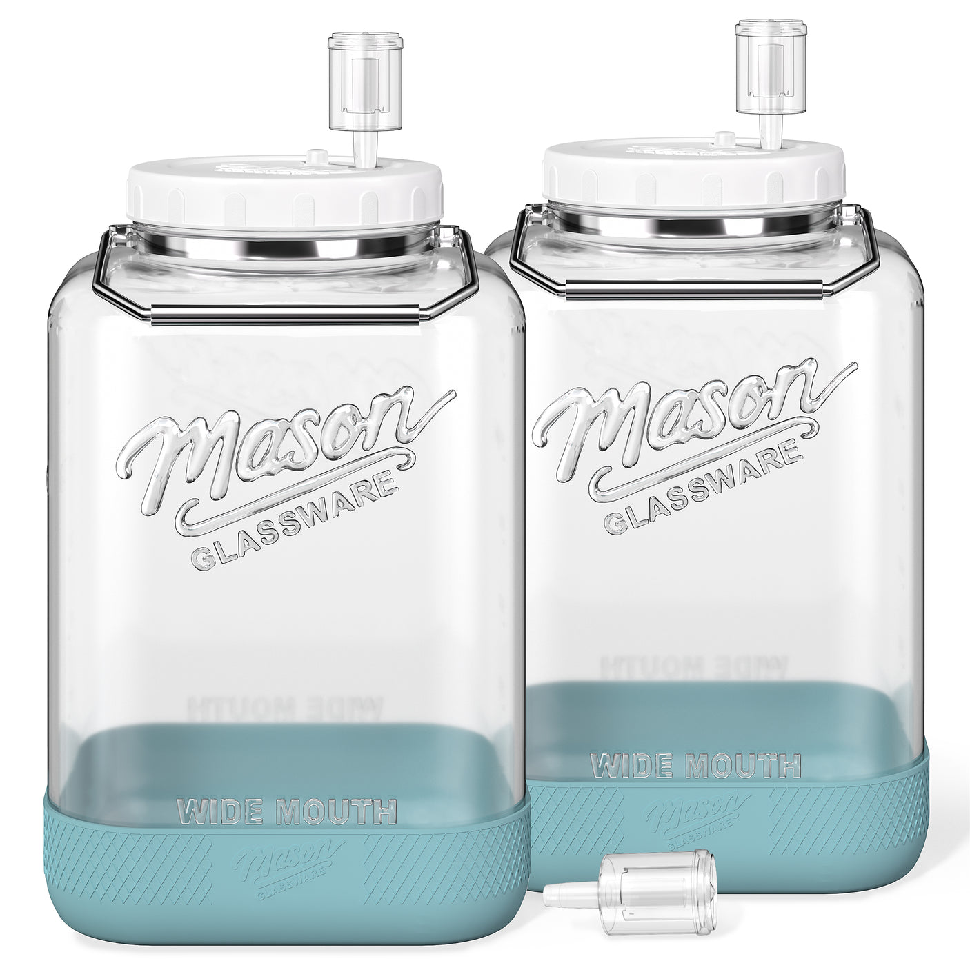 2 Pc 2 Gallon Fermentation Mason Jar with Blue Silicone Anti-slip Cover & Airlocks, Steel Removable Handle