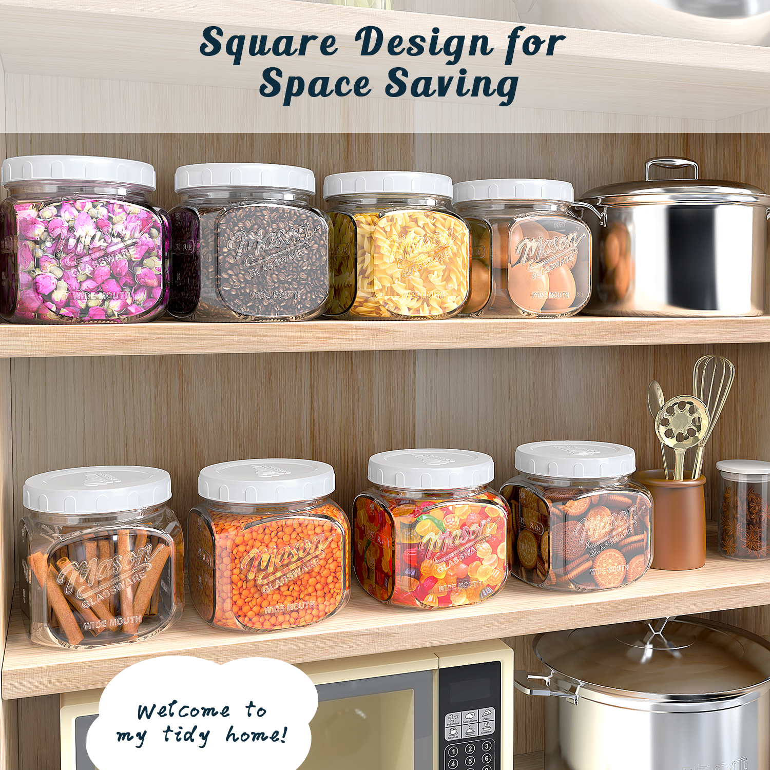 2 Pc 0.5 Gallon Square Mason Jar with Airtight Screw Lid