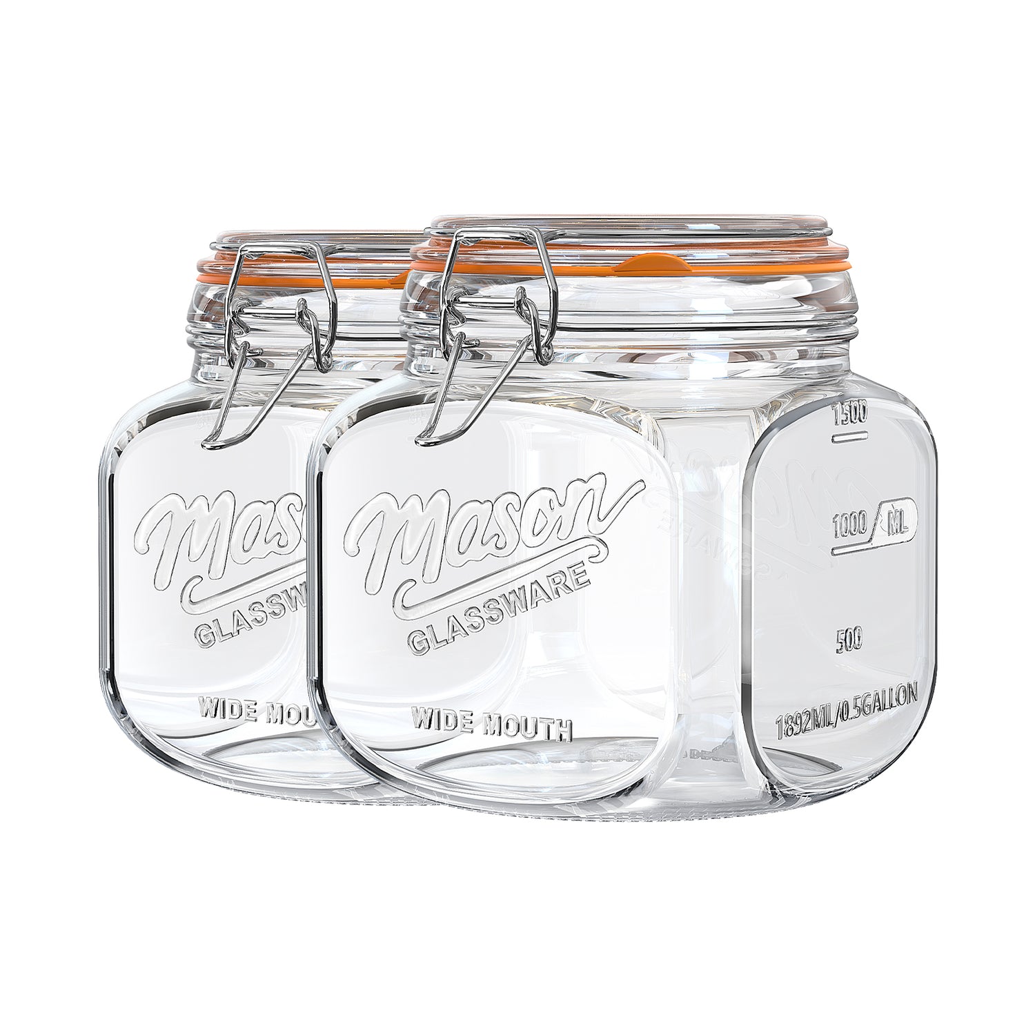 2 Pc 0.5 Gallon Mason Jar with Airtight Glass Lid