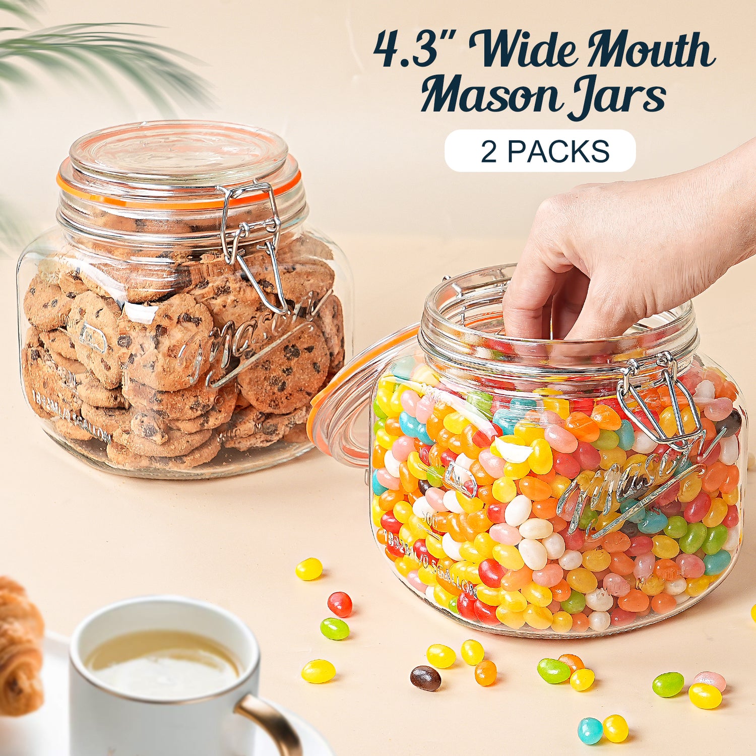 2 Pc 0.5 Gallon Mason Jar with Airtight Glass Lid