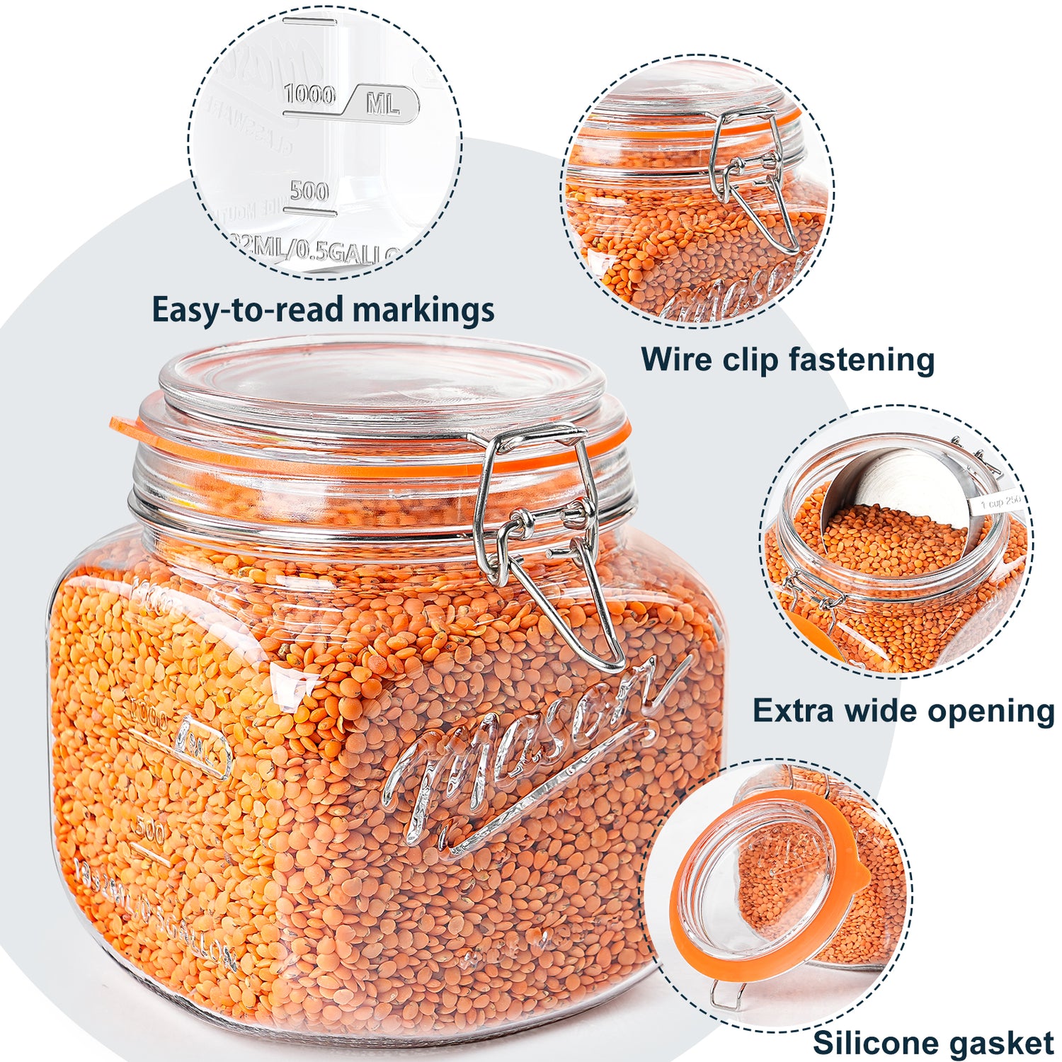 2 Pc 0.5 Gallon Mason Jar with Airtight Glass Lid