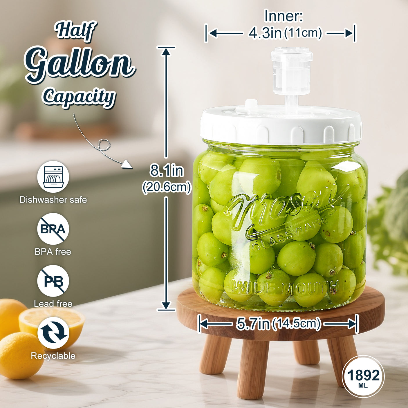 2 Pc 0.5 Gallon Fermentation Mason Jar with Lid and Airlocks