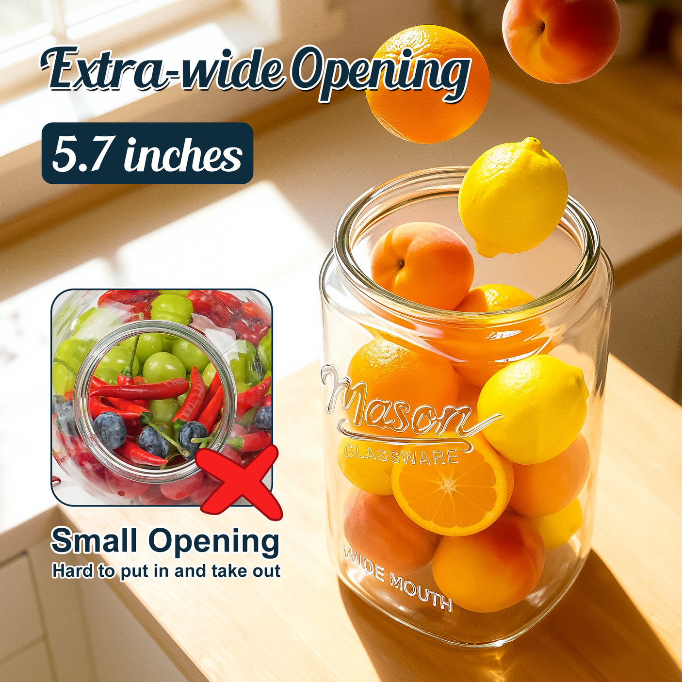 2 Pcs 1.5 Gallon Super Large Cylindrical Glass Jar with Airtight Glass Lid