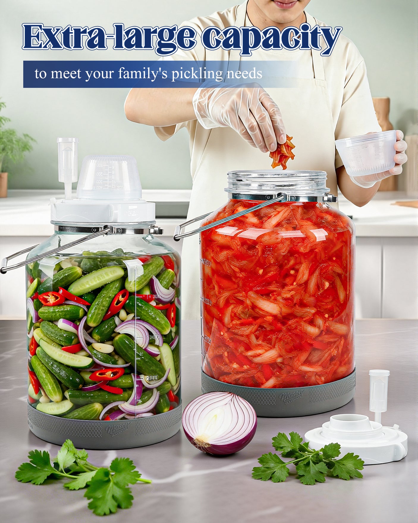 5 Gallon Super Large Fermentation Glass Jar with Handle, Silicone Anti-slip Cover, Airlocks