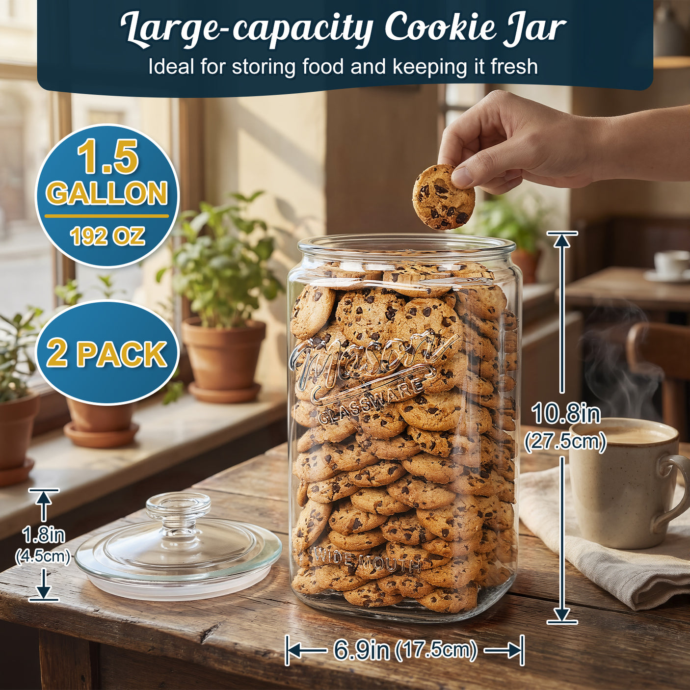 2 Pcs 1.5 Gallon Super Large Cylindrical Glass Jar with Airtight Glass Lid