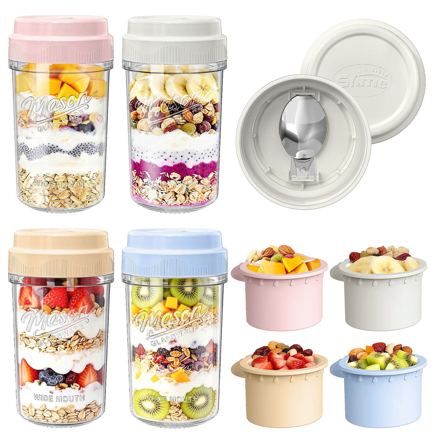 Syntic 21 Oz Customized Overnight Oats Mason Jar