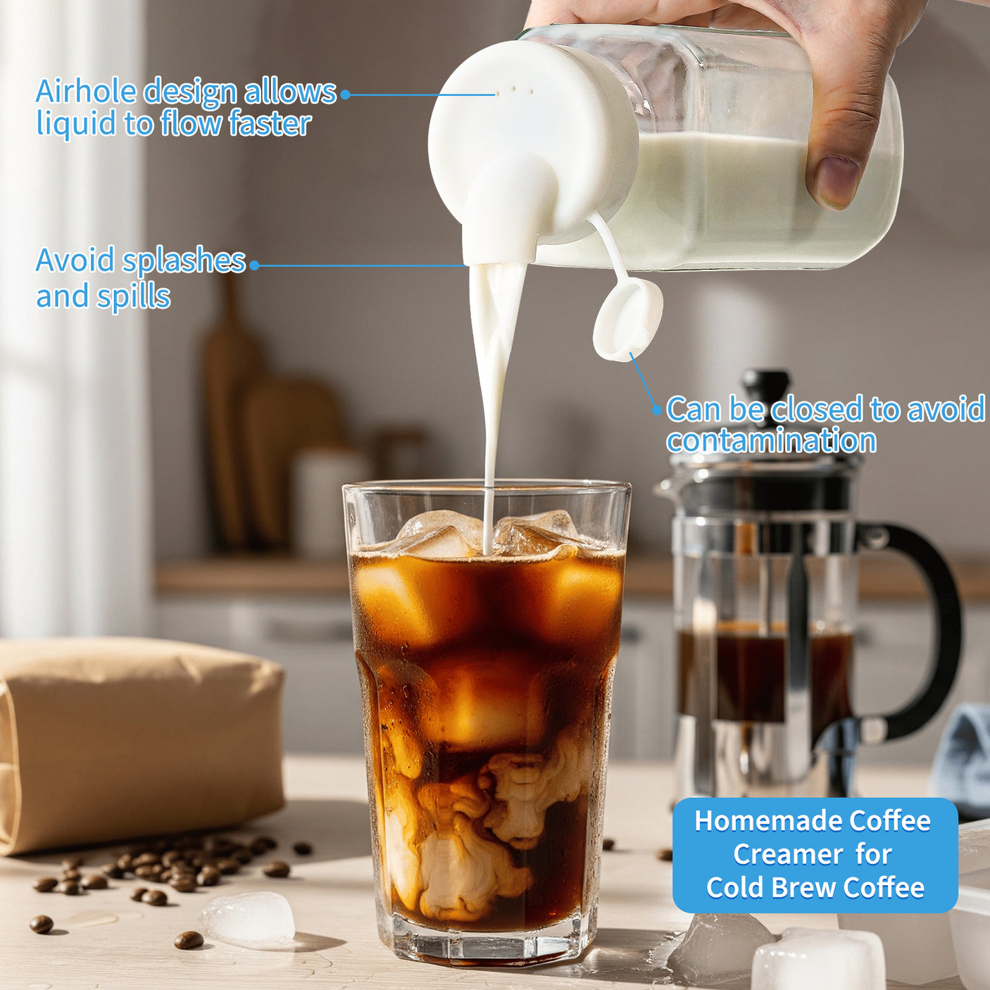 Syntic 2 Pc 16 Oz Day & Night Dual-use Glass Breastmilk Storage Bottle with Airtight Lids & 2 Pour Spouts