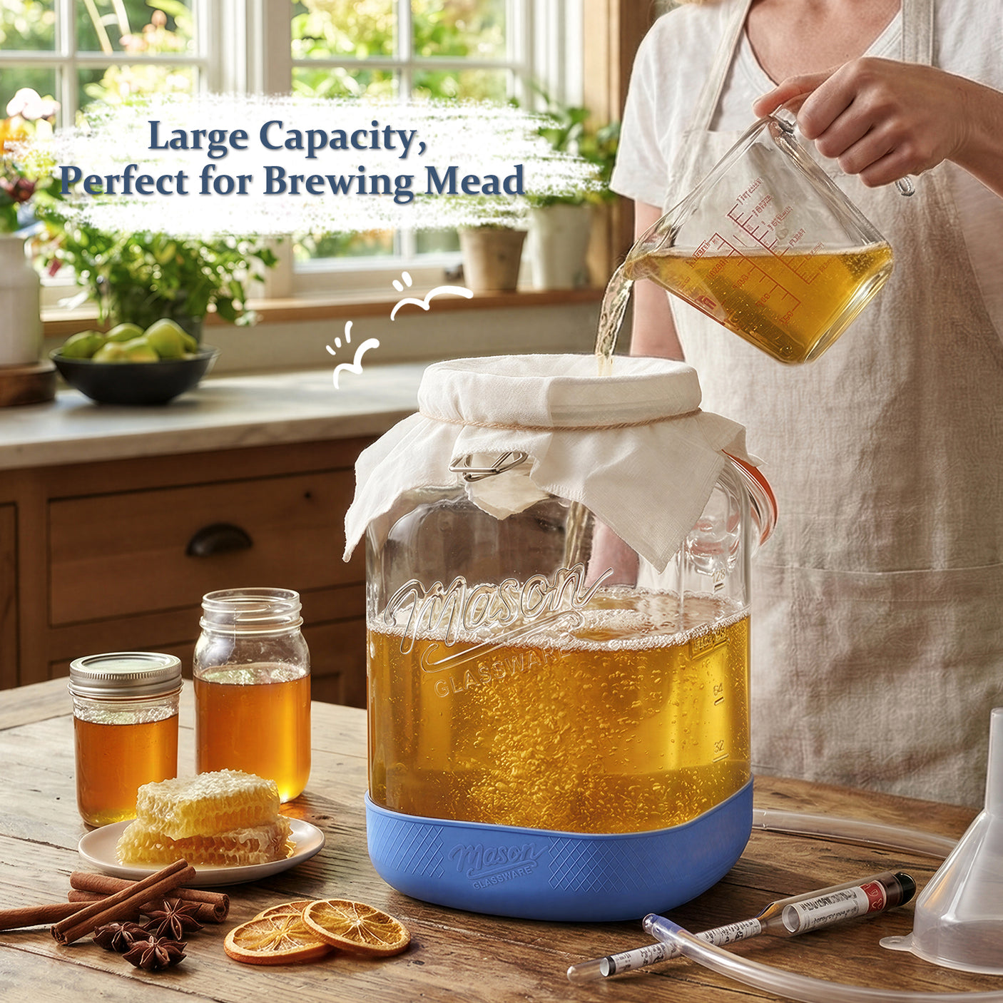 2 Pc 1.5 Gallon Fermentation Jar with Steel Handle, Silicone Anti-slip Cover, 3 Airlocks