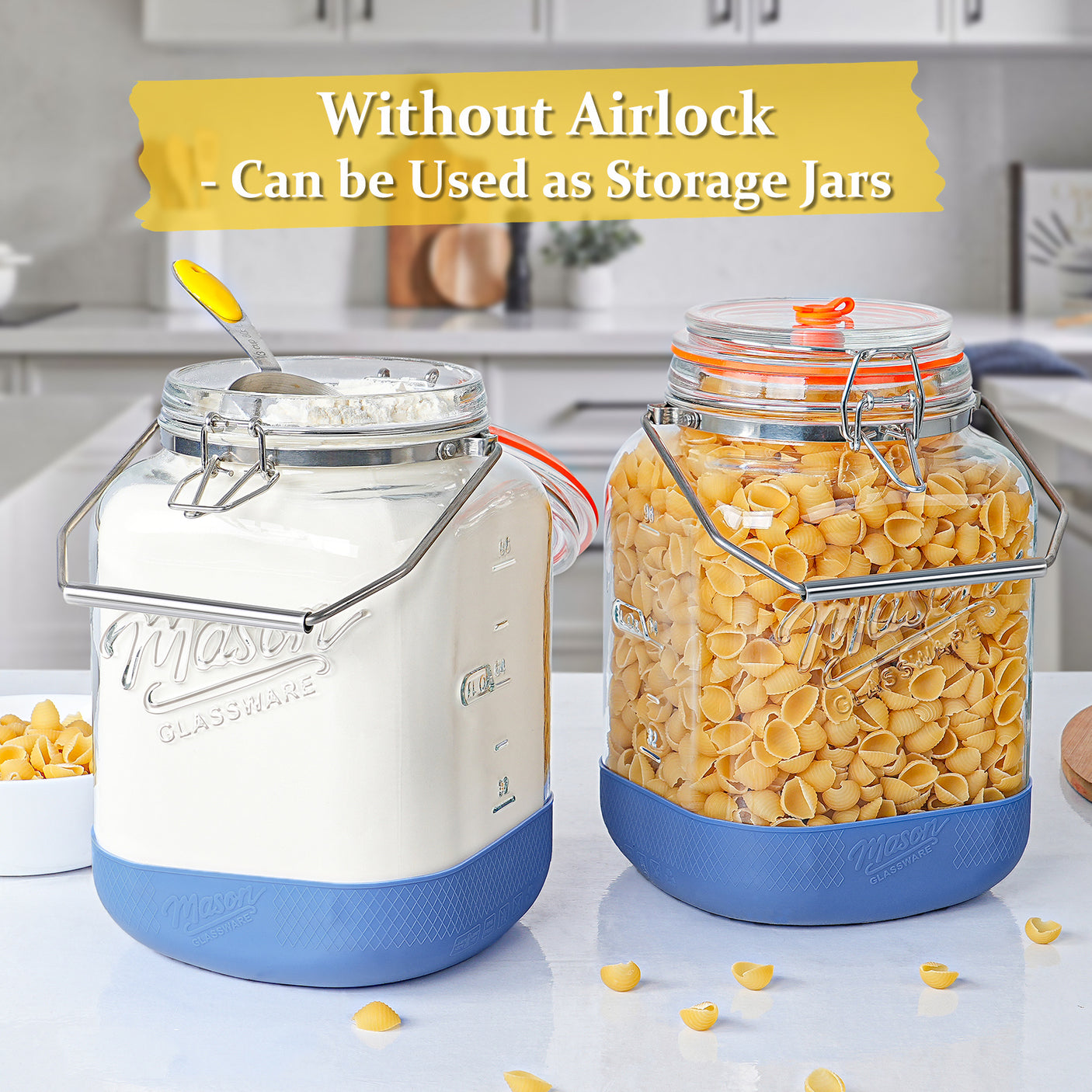 2 Pc 1 Gallon Fermentation Jar with Steel Handle, Silicone Anti-slip Cover, 3 Airlocks