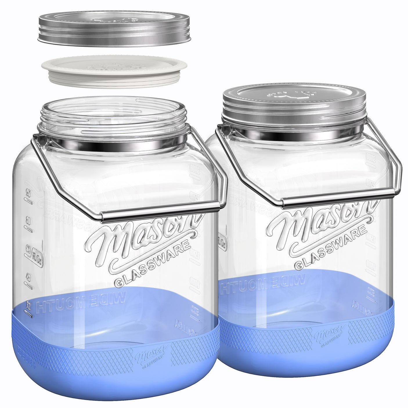 2 Pc 1 Gallon Glass Jar with Metal Screw Lid, Removable Handle & Silicone Cover