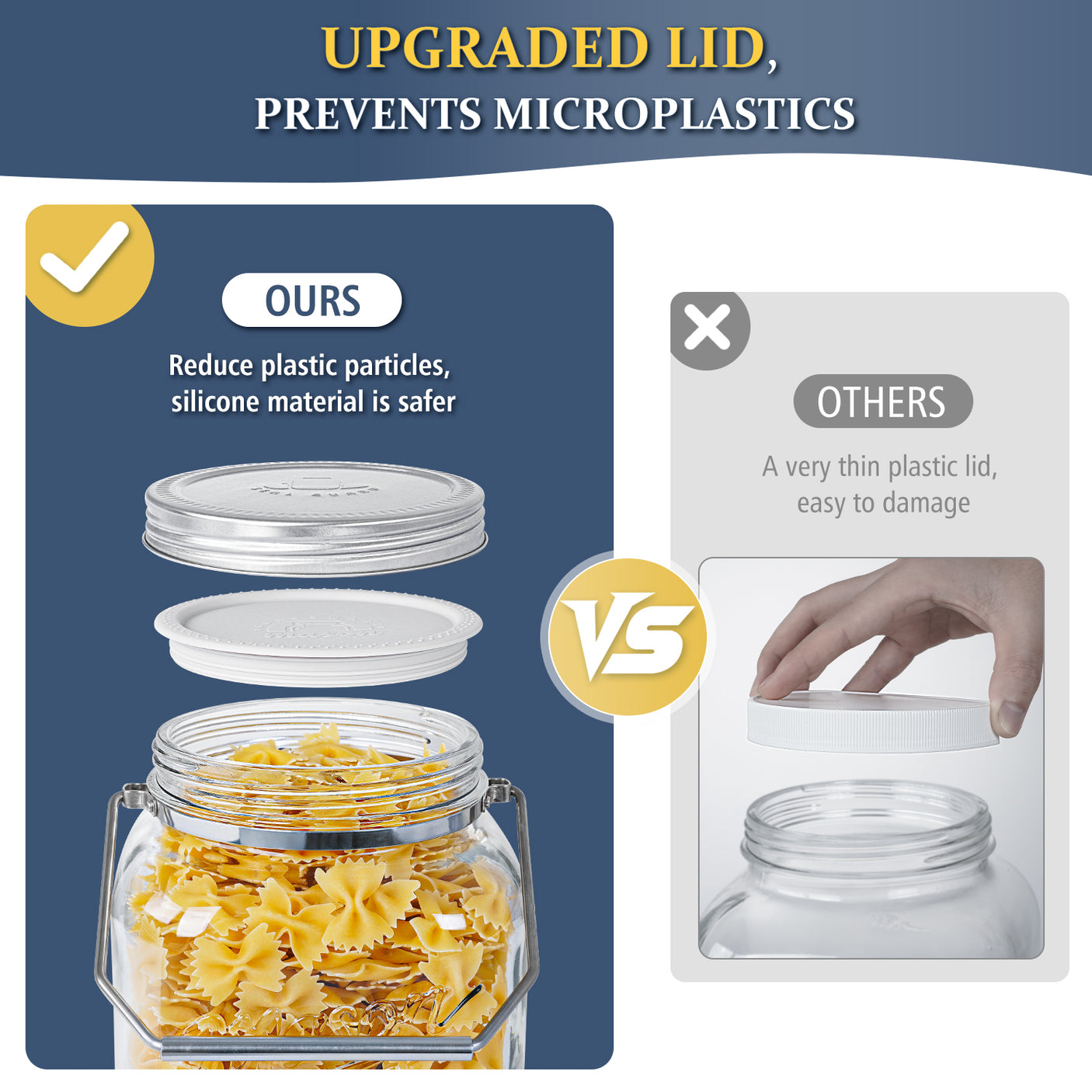 2 Pc 1 Gallon Glass Jar with Metal Screw Lid, Removable Handle & Silicone Cover
